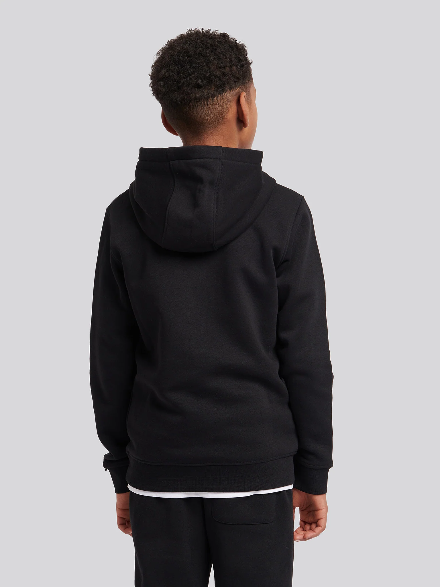 Boys Double Horsemen Brush Back Hoodie in Black Bright White DHM - Image 4