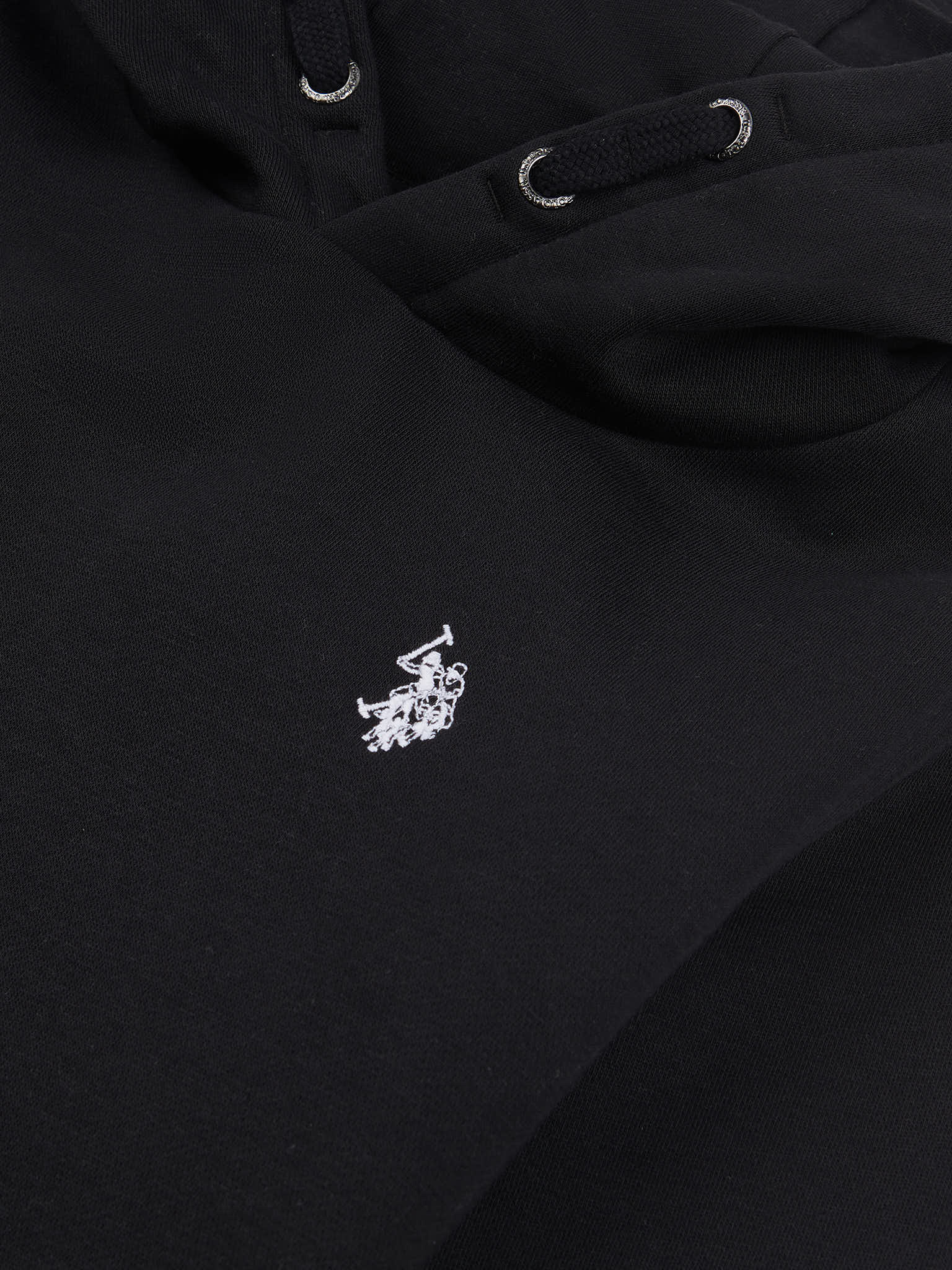 Boys Double Horsemen Brush Back Hoodie in Black Bright White DHM - Image 7