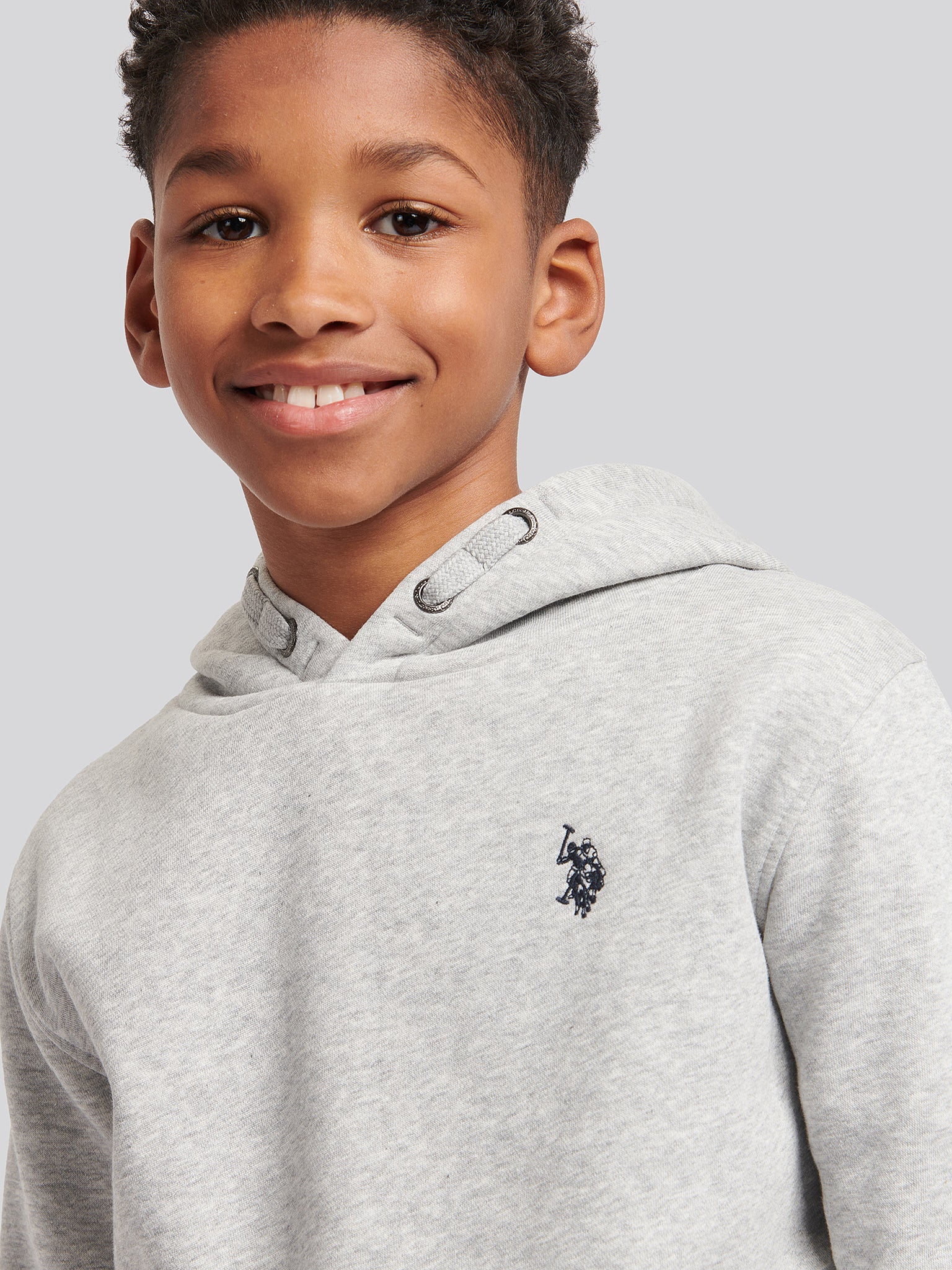 Boys Double Horsemen Brush Back Hoodie in Mid Grey Marl - Image 3