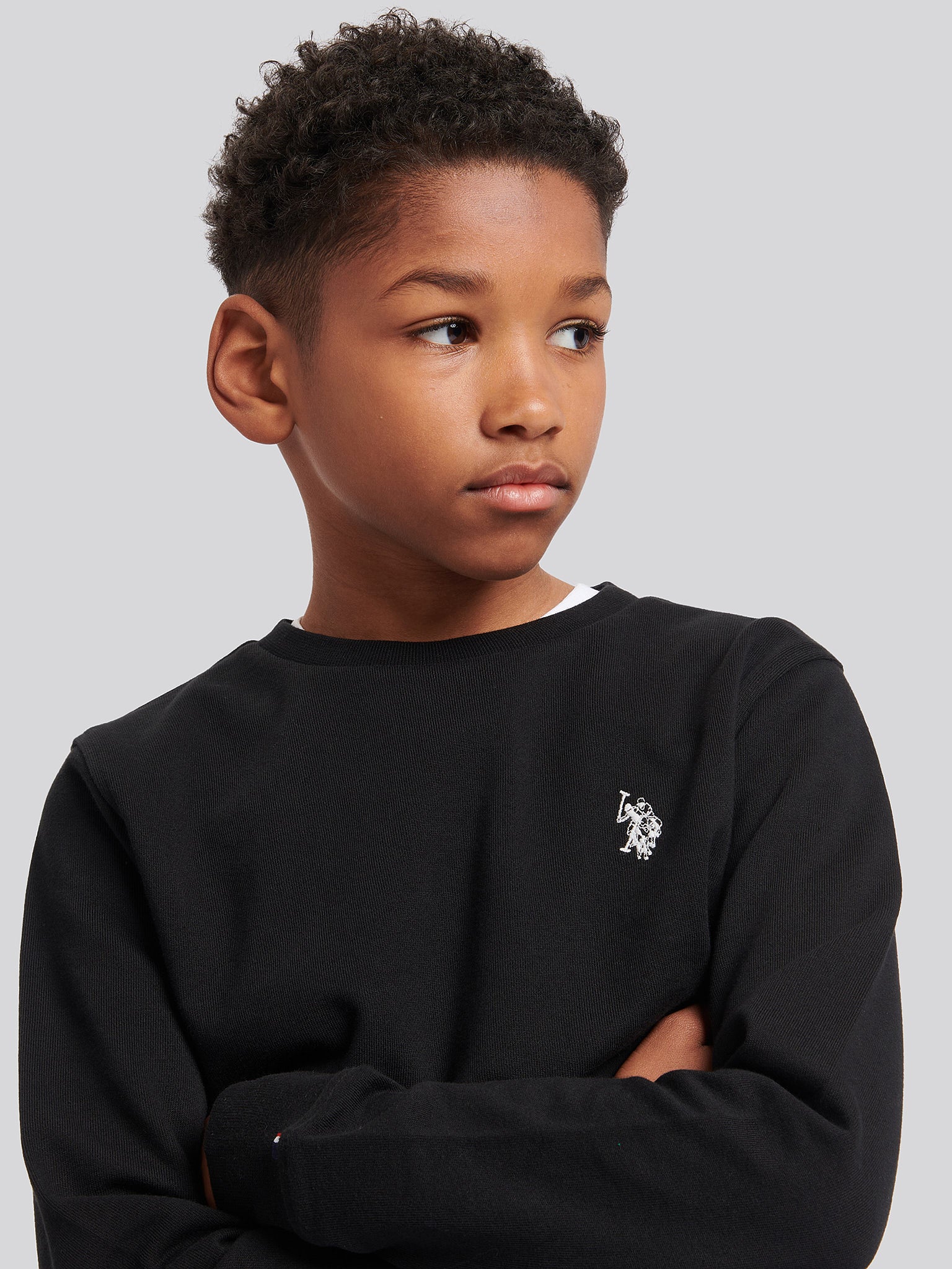 Boys Double Horsemen Crew in Black Bright White DHM - Image 3
