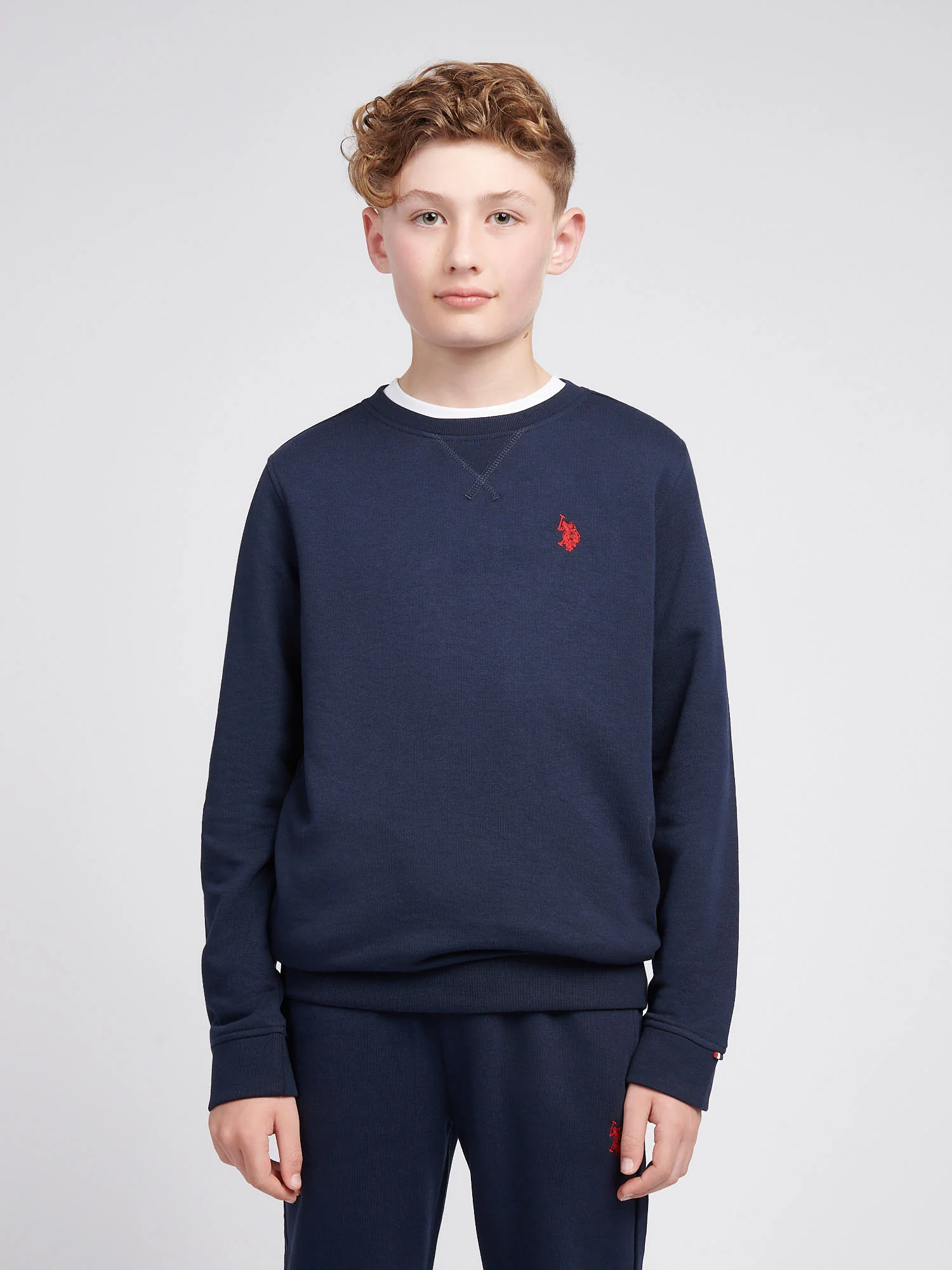 Boys Double Horsemen Crew in Dark Sapphire Navy / Haute Red DHM
