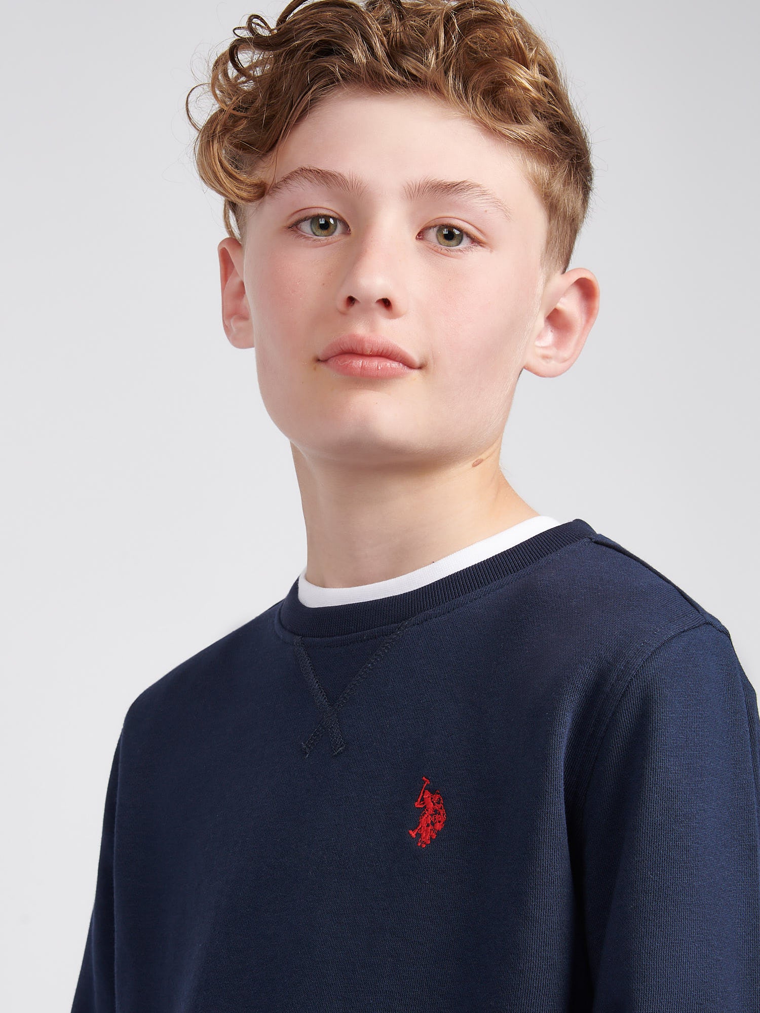 Boys Double Horsemen Crew in Dark Sapphire Navy / Haute Red DHM - Image 2