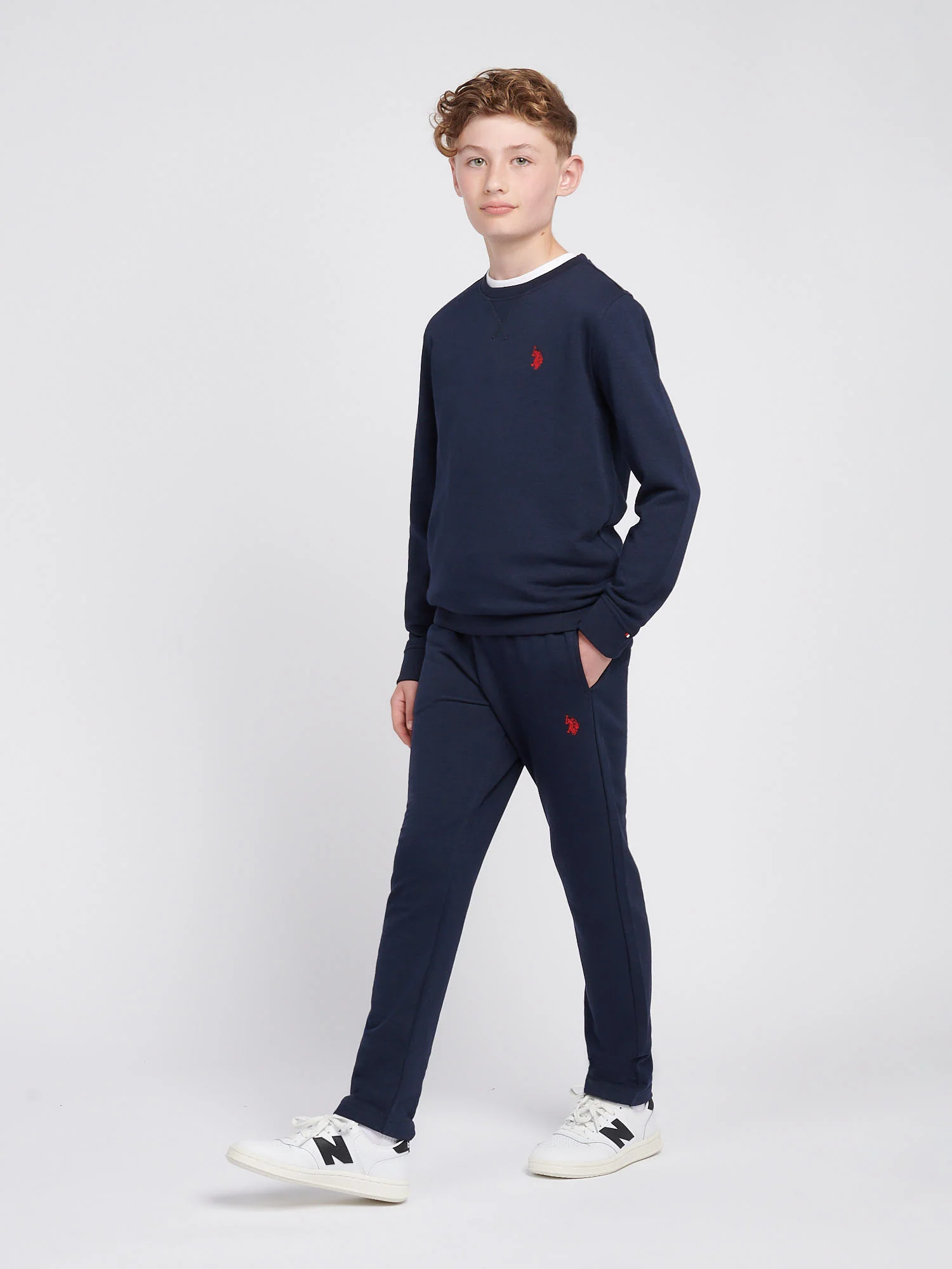 Boys Double Horsemen Crew in Dark Sapphire Navy / Haute Red DHM - Image 3