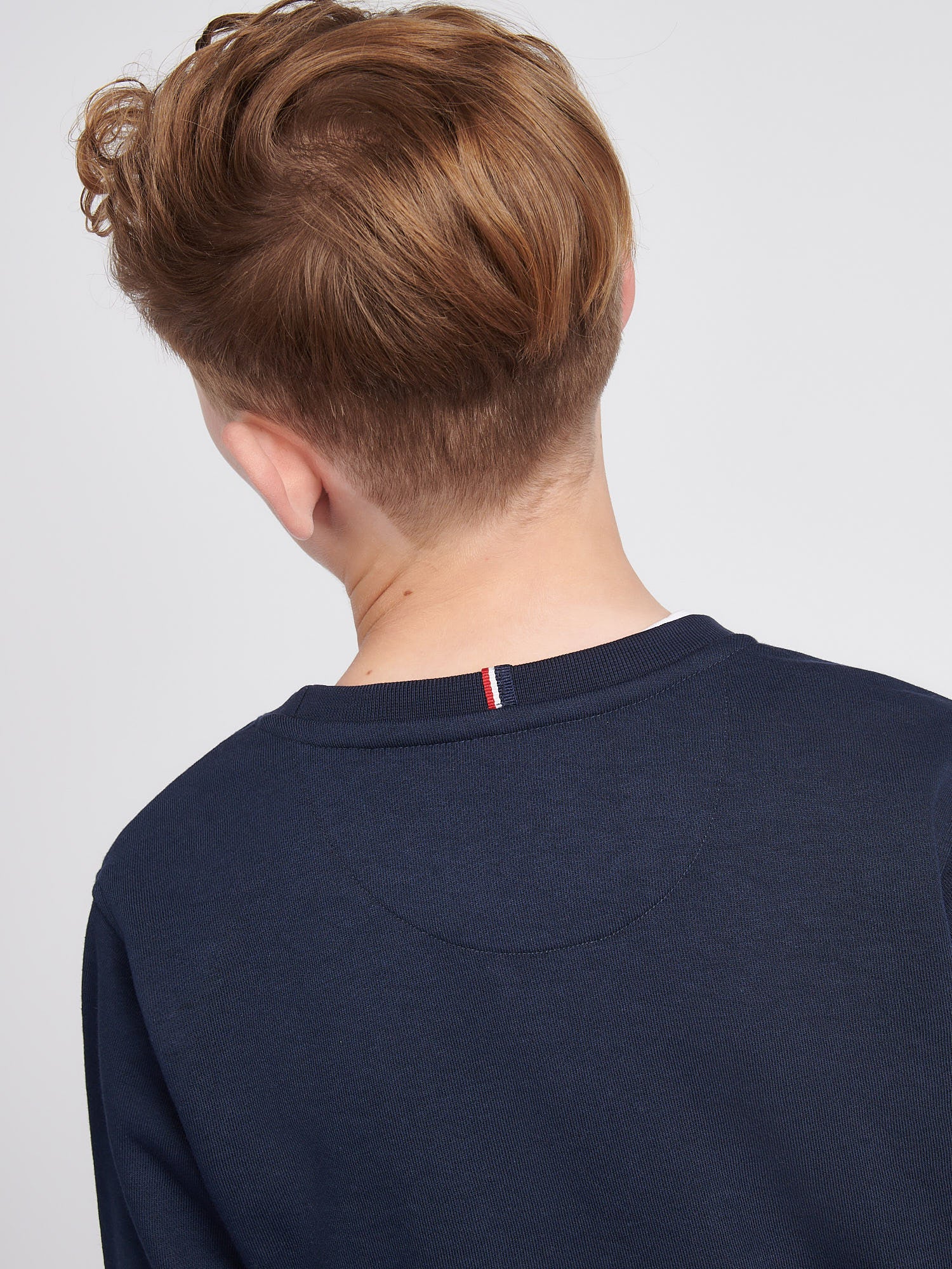 Boys Double Horsemen Crew in Dark Sapphire Navy / Haute Red DHM - Image 5