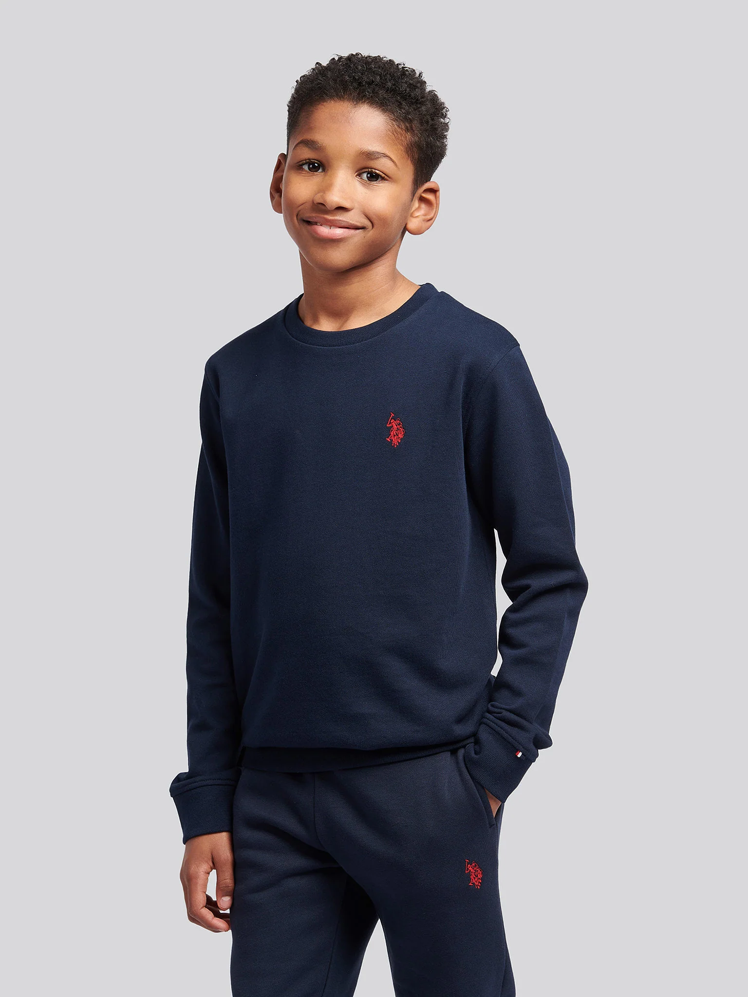 Boys Double Horsemen Crew in Dark Sapphire Navy / Haute Red DHM