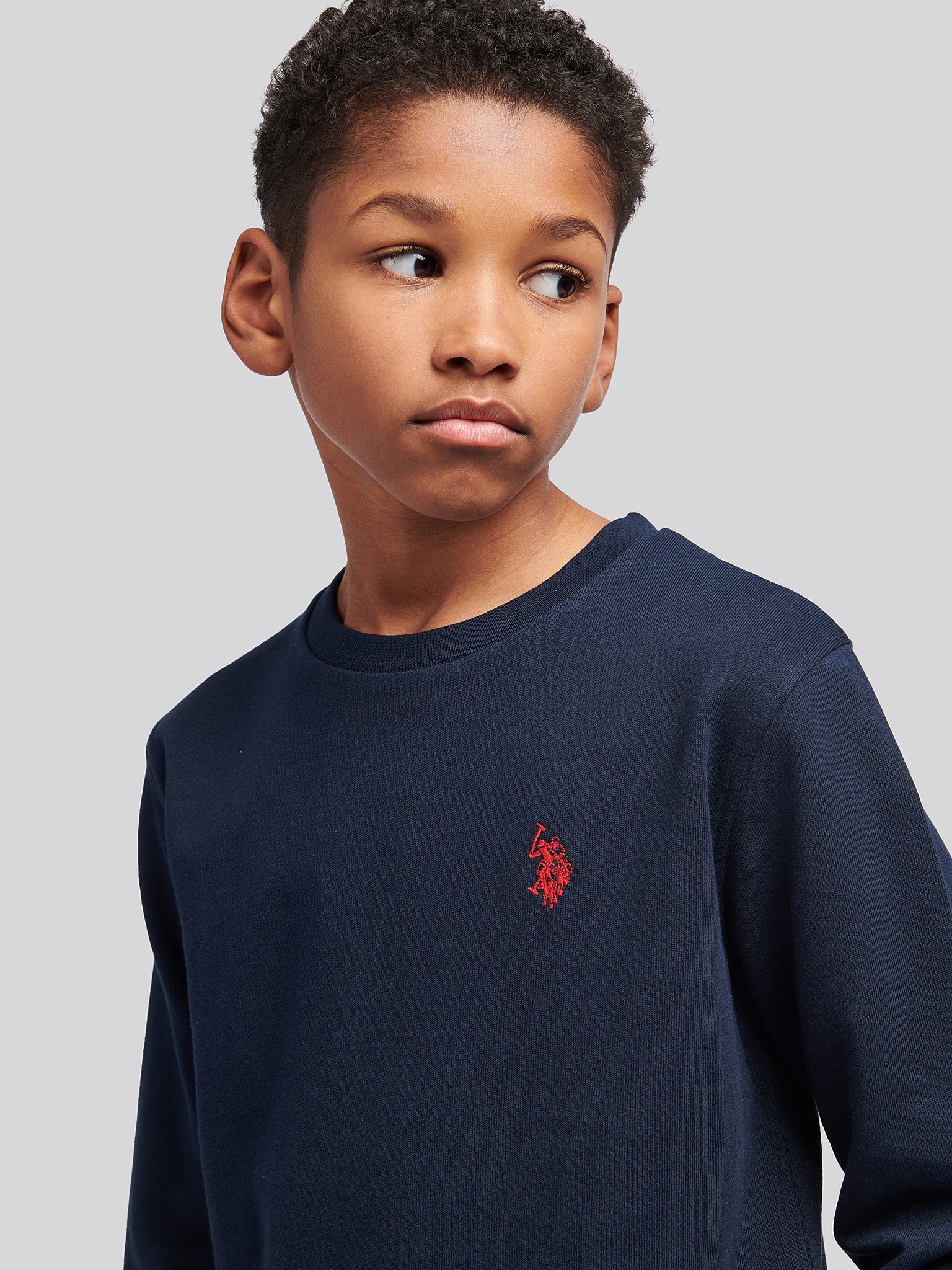 Boys Double Horsemen Crew in Dark Sapphire Navy / Haute Red DHM - Image 2