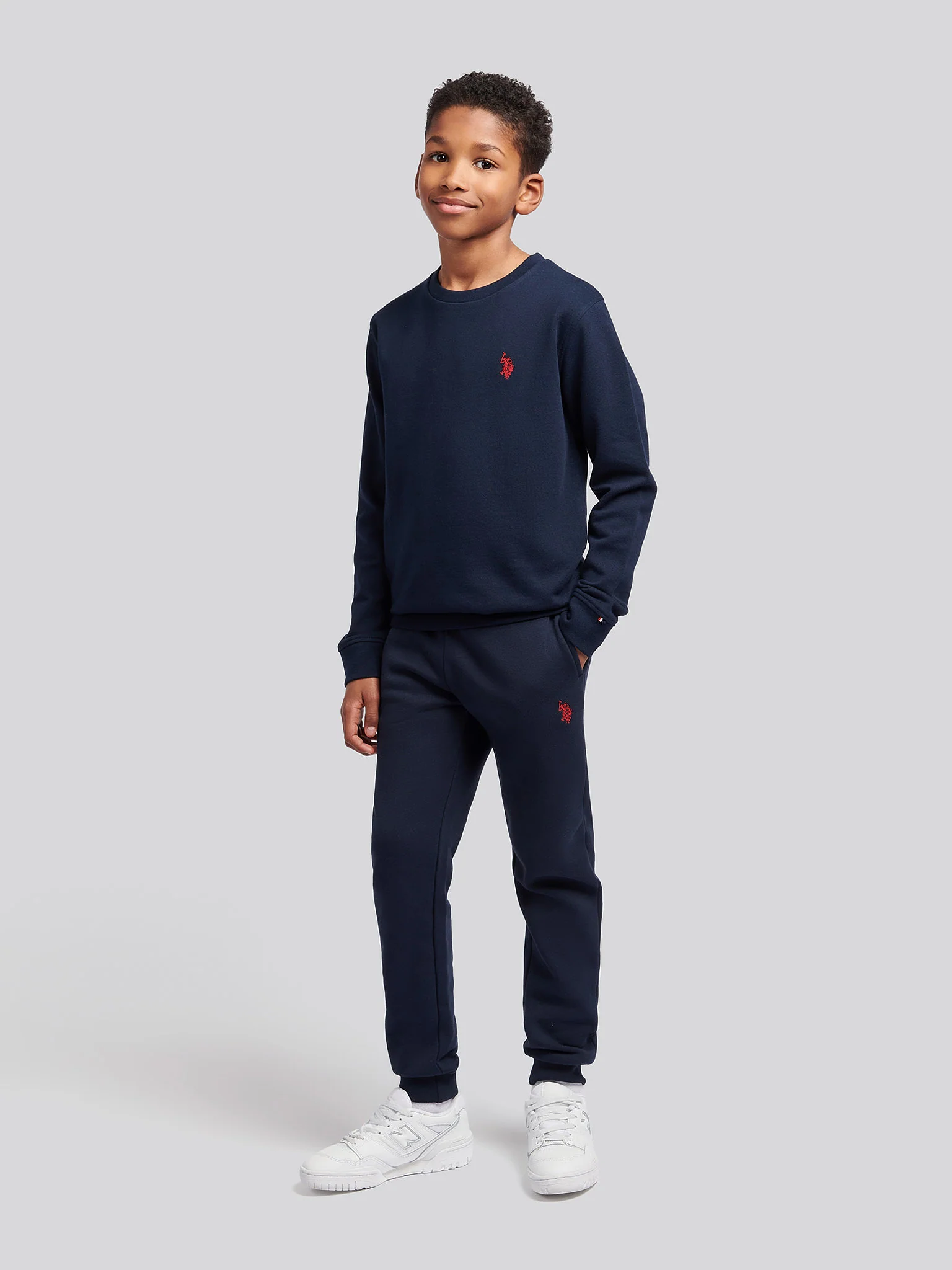 Boys Double Horsemen Crew in Dark Sapphire Navy / Haute Red DHM - Image 3