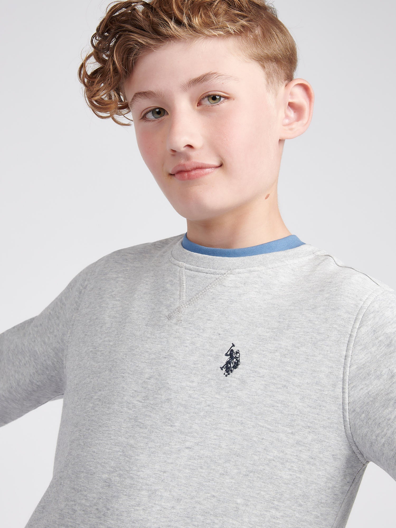 Boys Double Horsemen Crew in Mid Grey Marl - Image 2