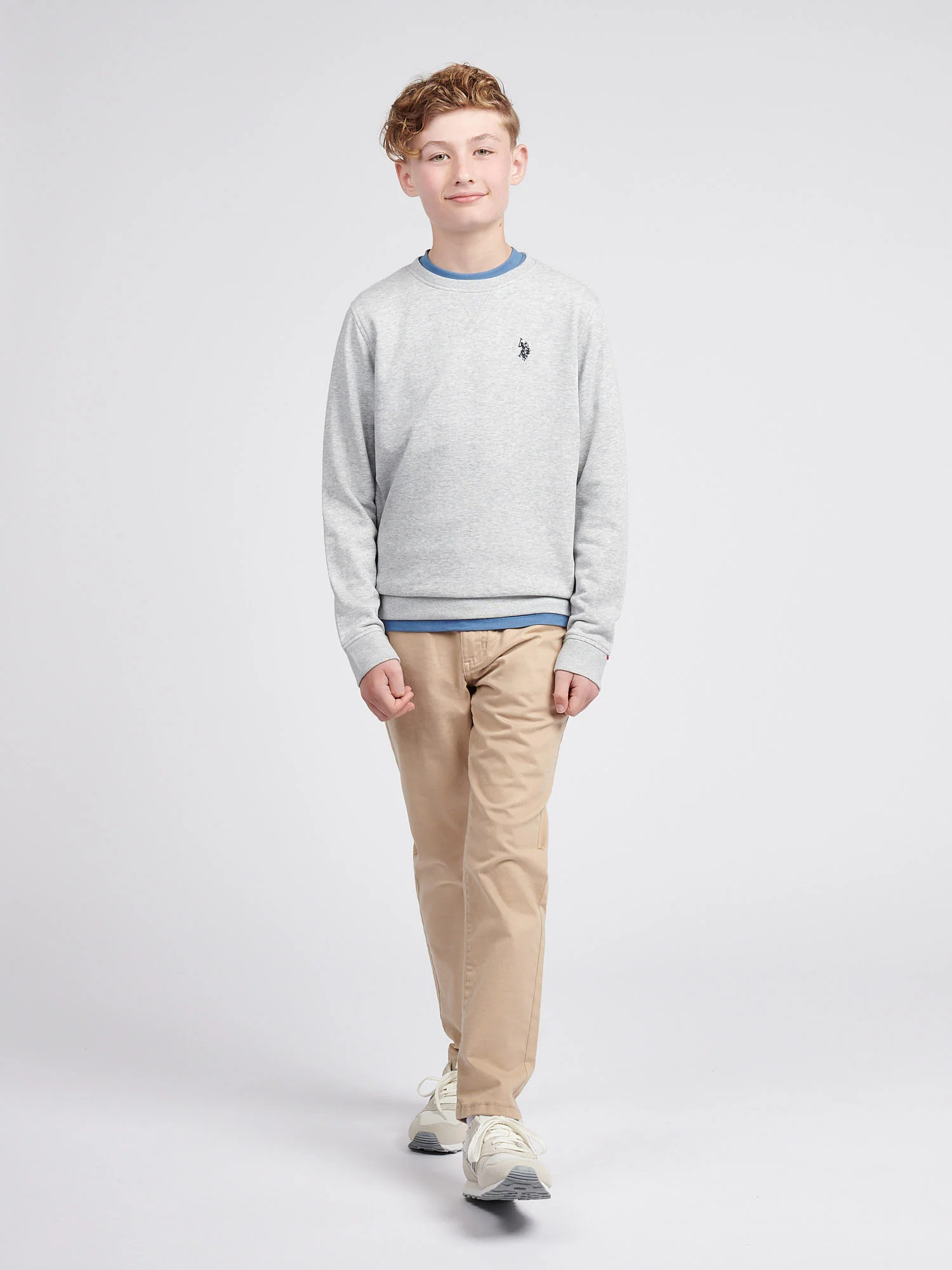 Boys Double Horsemen Crew in Mid Grey Marl - Image 3