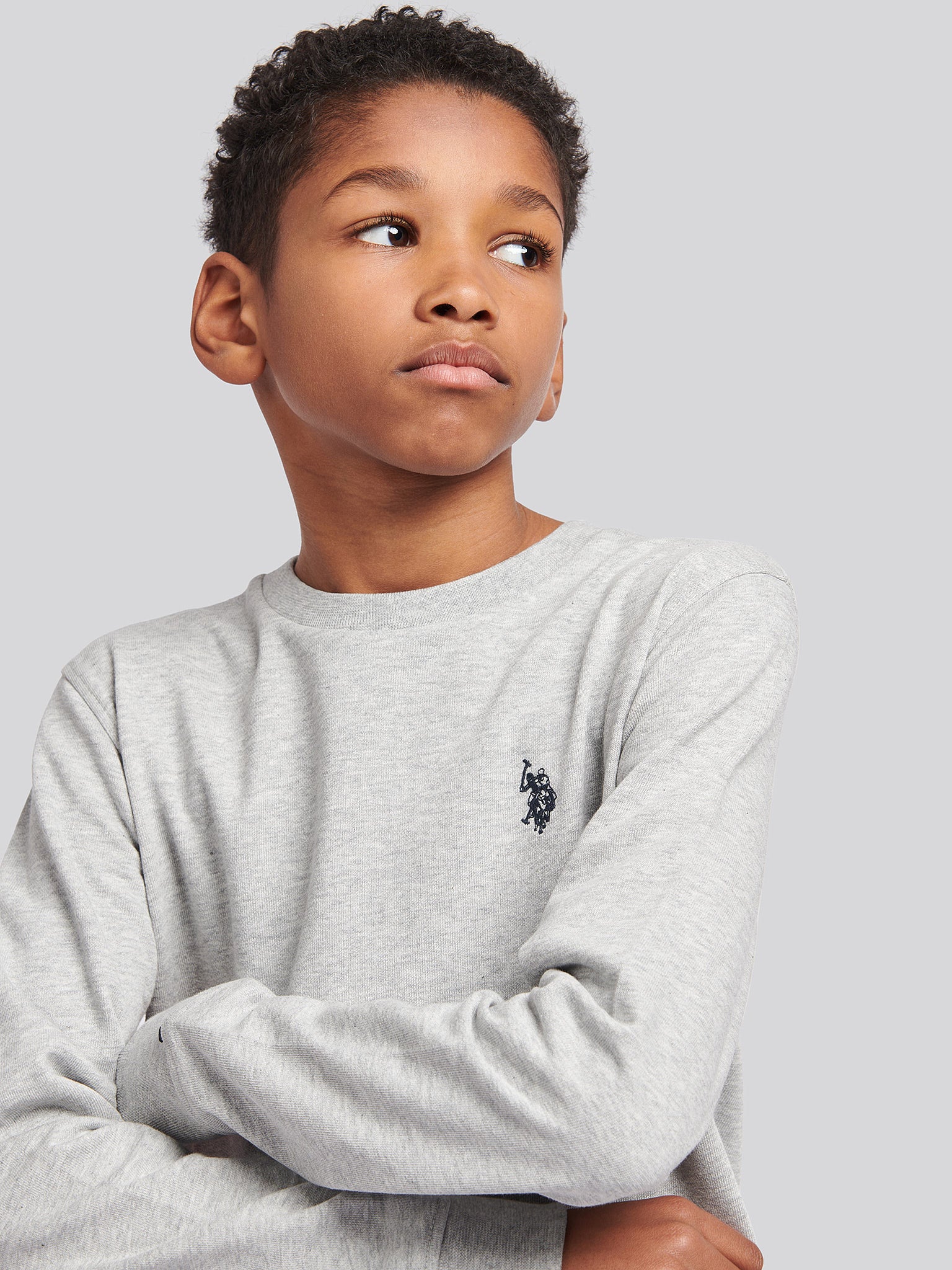 Boys Double Horsemen Crew in Mid Grey Marl - Image 2