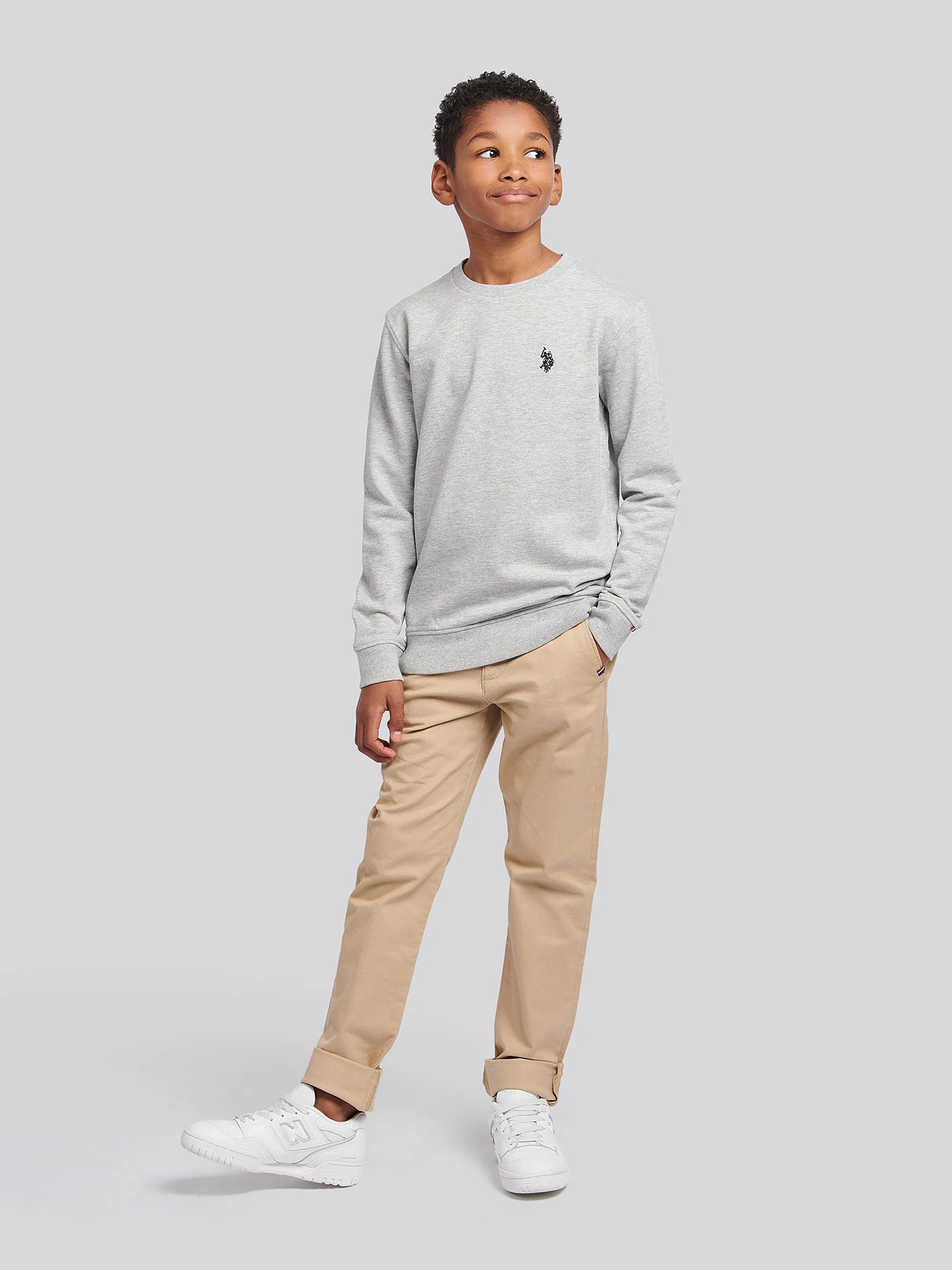 Boys Double Horsemen Crew in Mid Grey Marl - Image 3