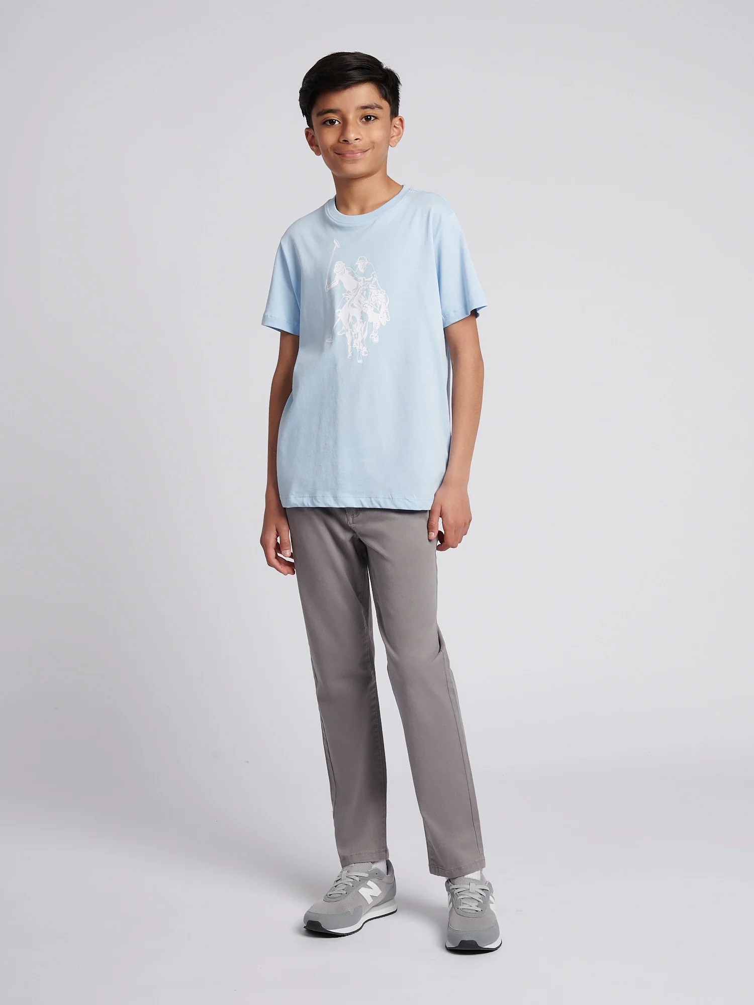 Boys Double Horsemen Graphic T-Shirt in Chambray Blue - Image 3