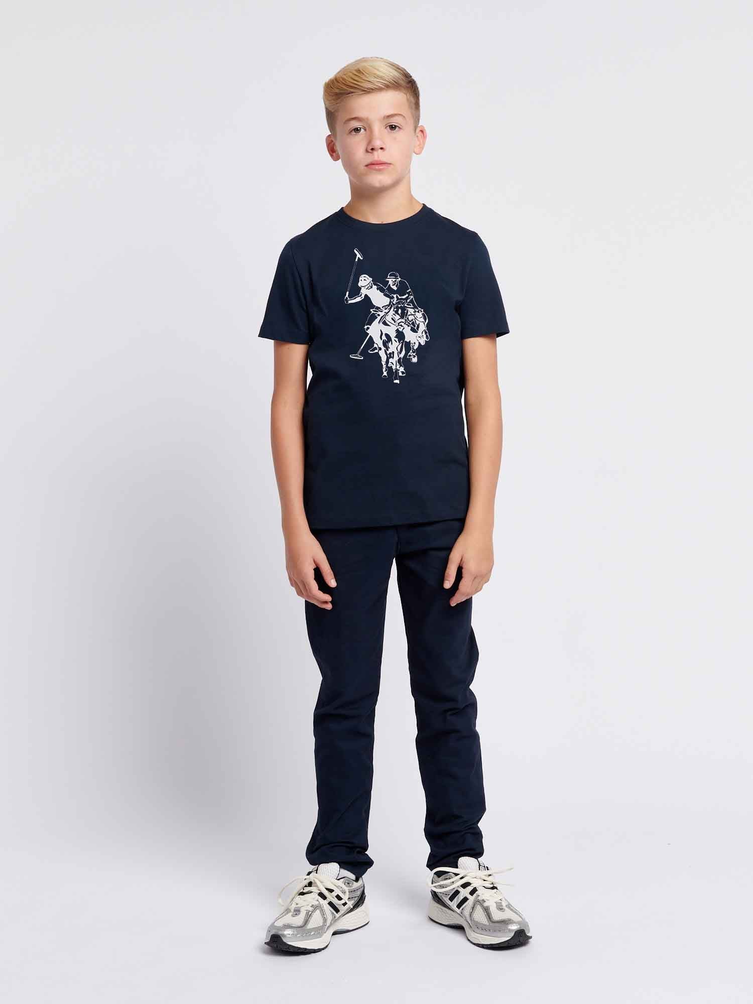Boys Double Horsemen Graphic T-Shirt in Dark Sapphire Navy - Image 3