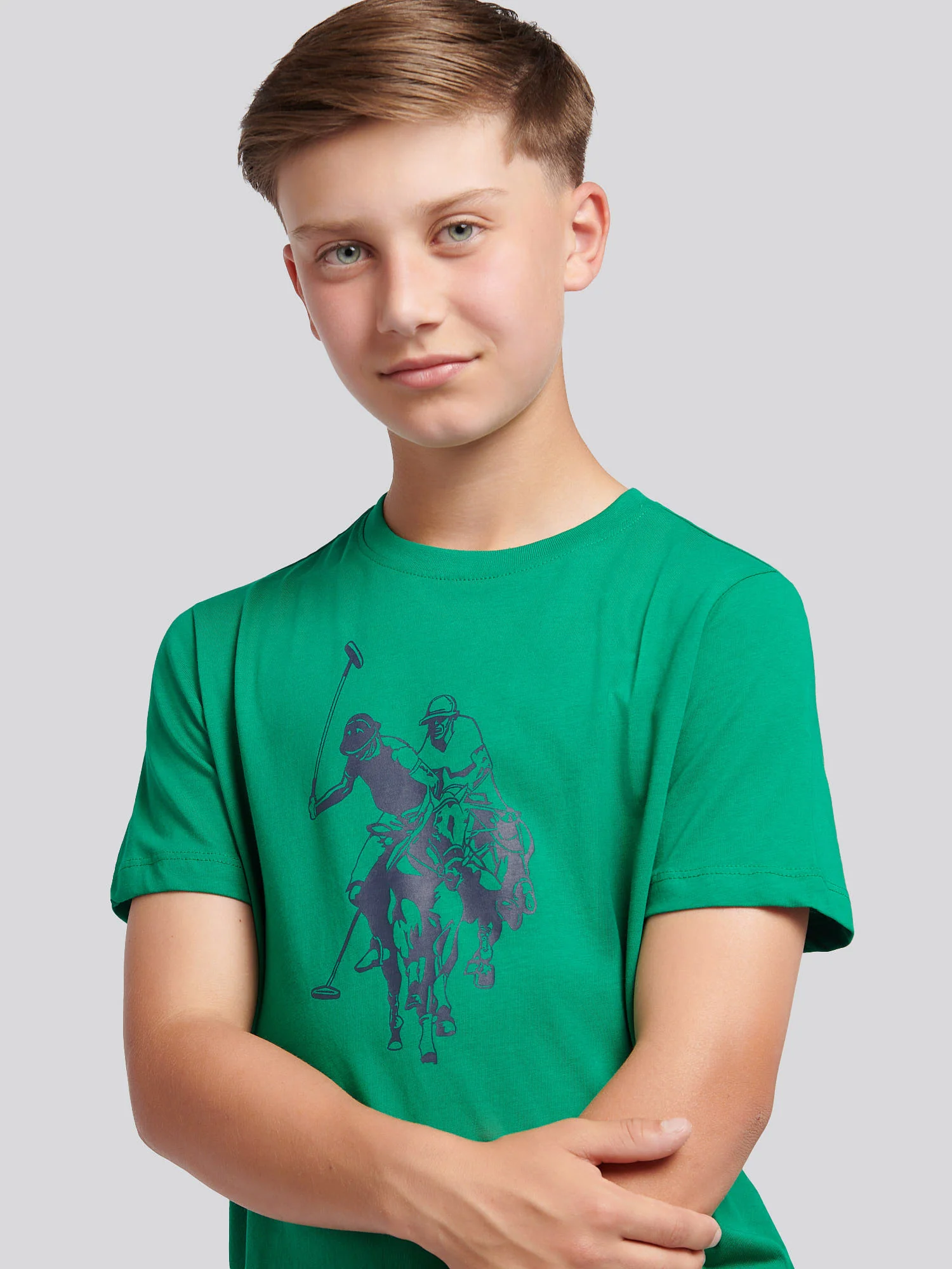 Boys Double Horsemen Graphic T-Shirt in Lush Meadow - Image 2