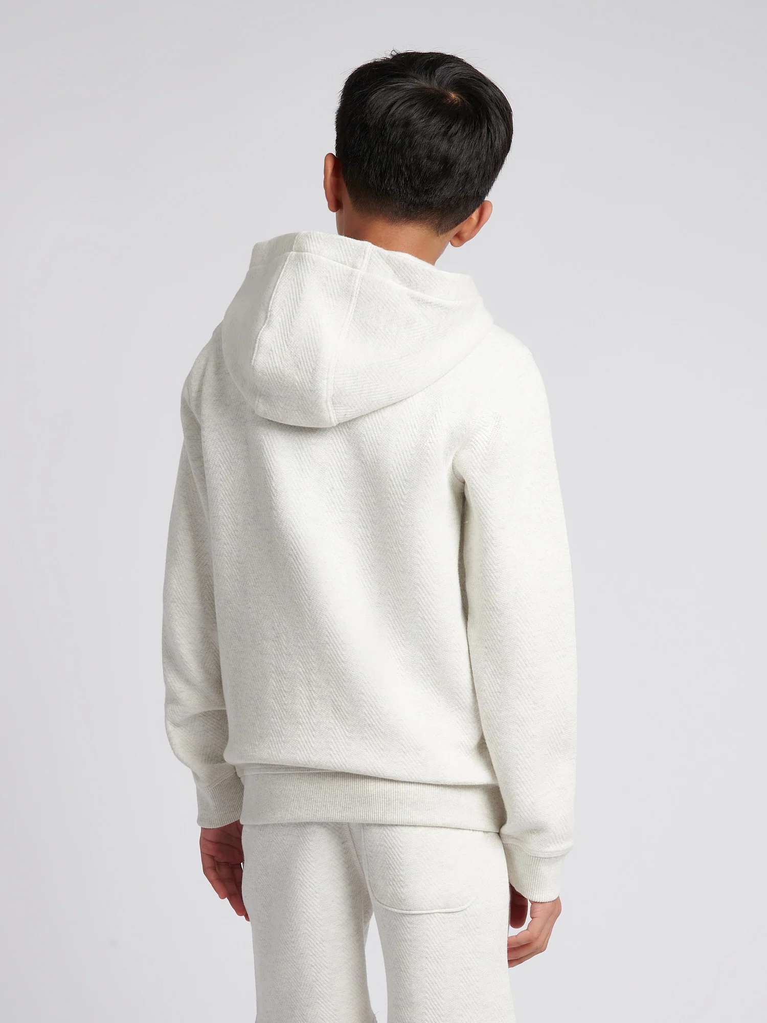 Boys Double Horsemen Herringbone Hoodie in Light Grey Marl - Image 4