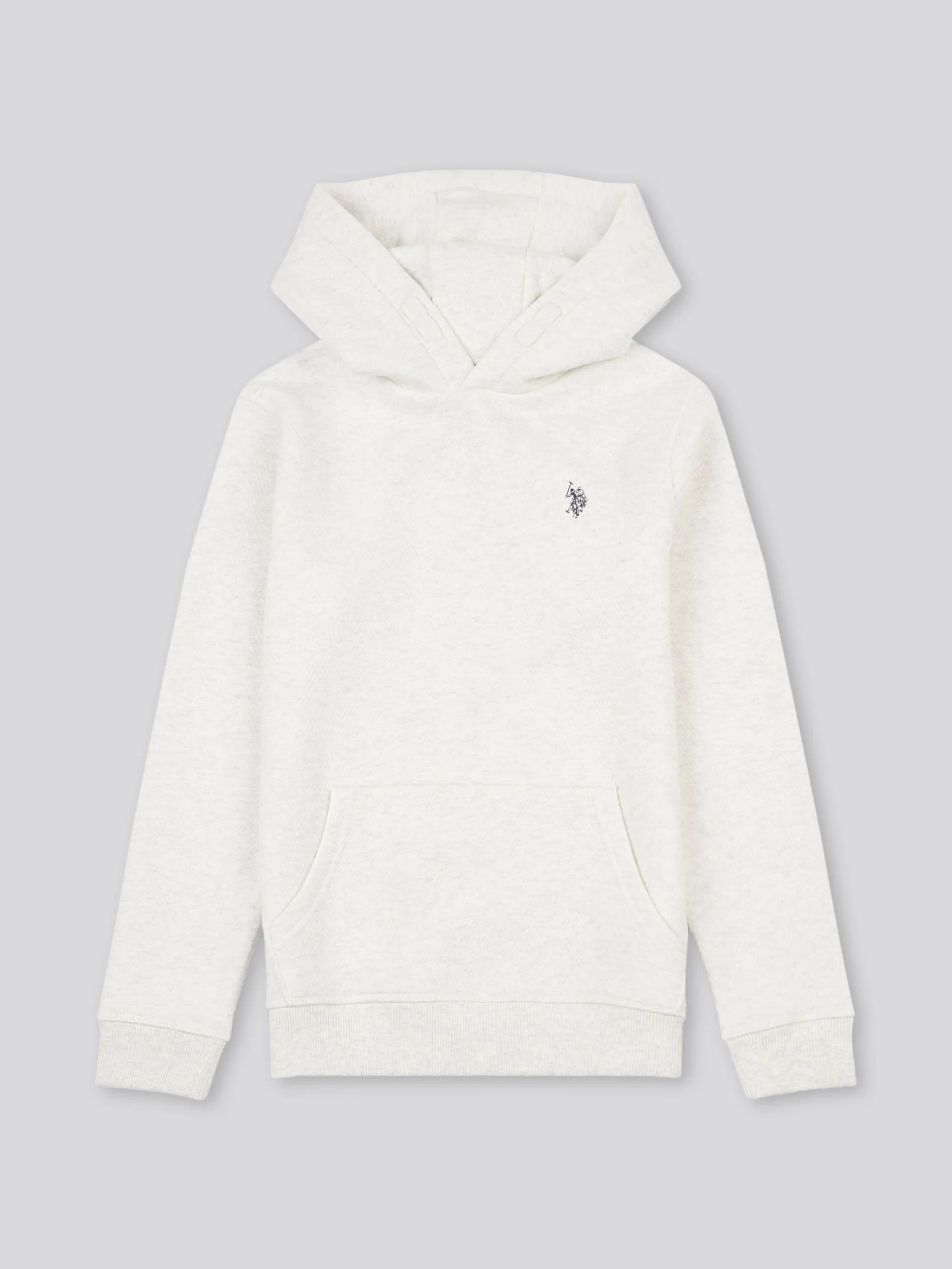 Boys Double Horsemen Herringbone Hoodie in Light Grey Marl - Image 5