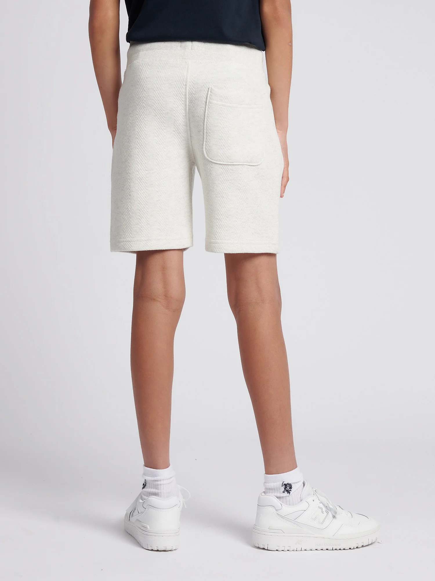 Boys Double Horsemen Herringbone Sweat Short in Light Grey Marl - Image 4