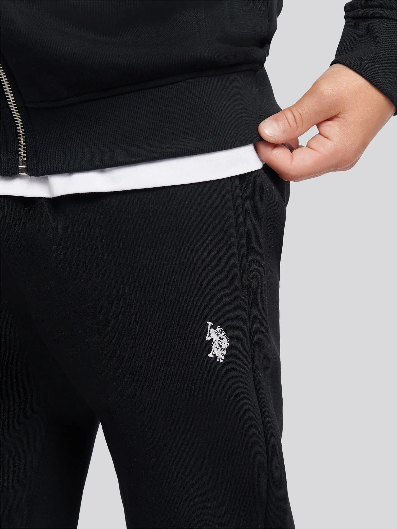 Boys Double Horsemen Jogger in Black Bright White DHM - Image 2