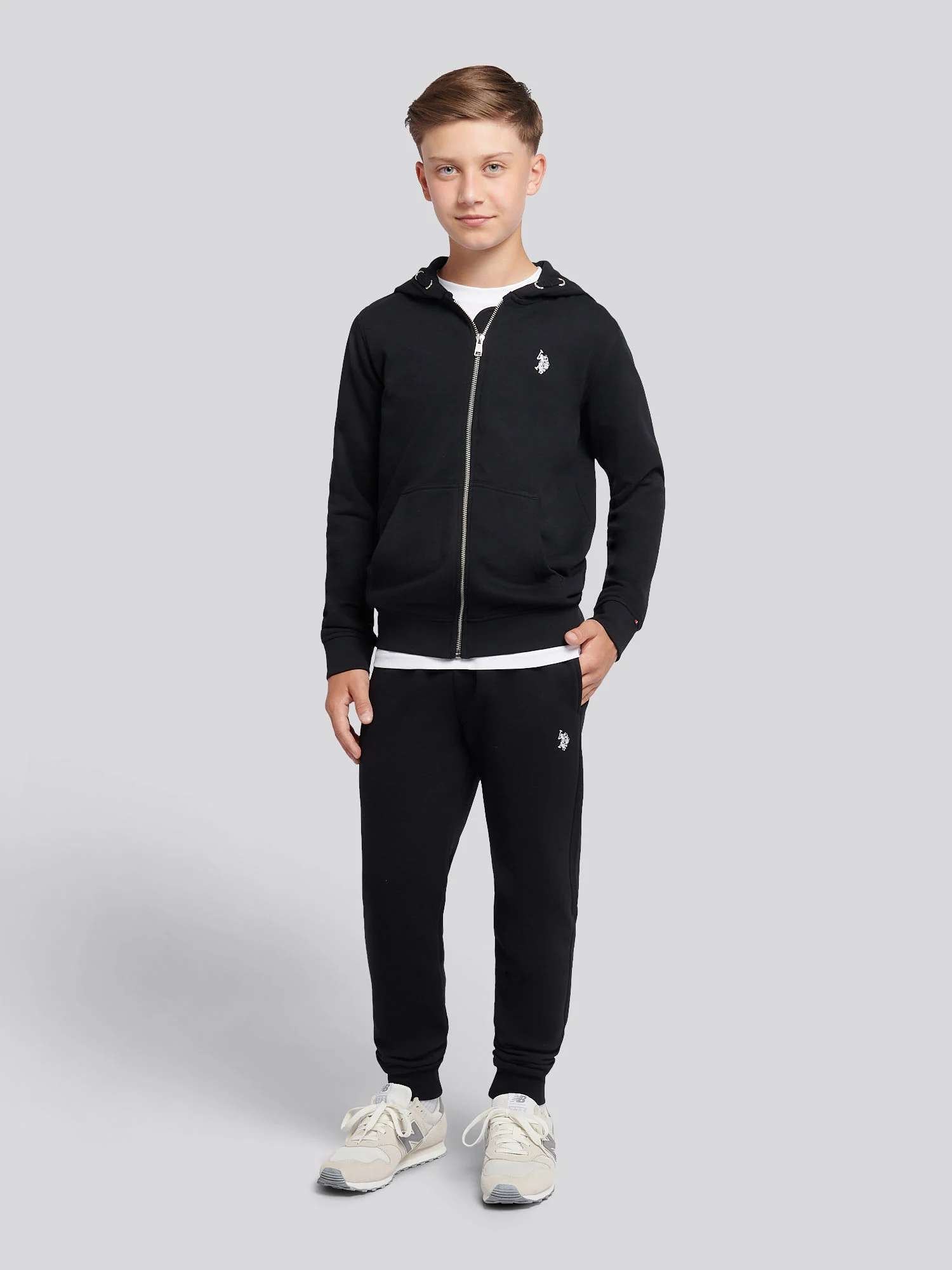 Boys Double Horsemen Jogger in Black Bright White DHM - Image 3