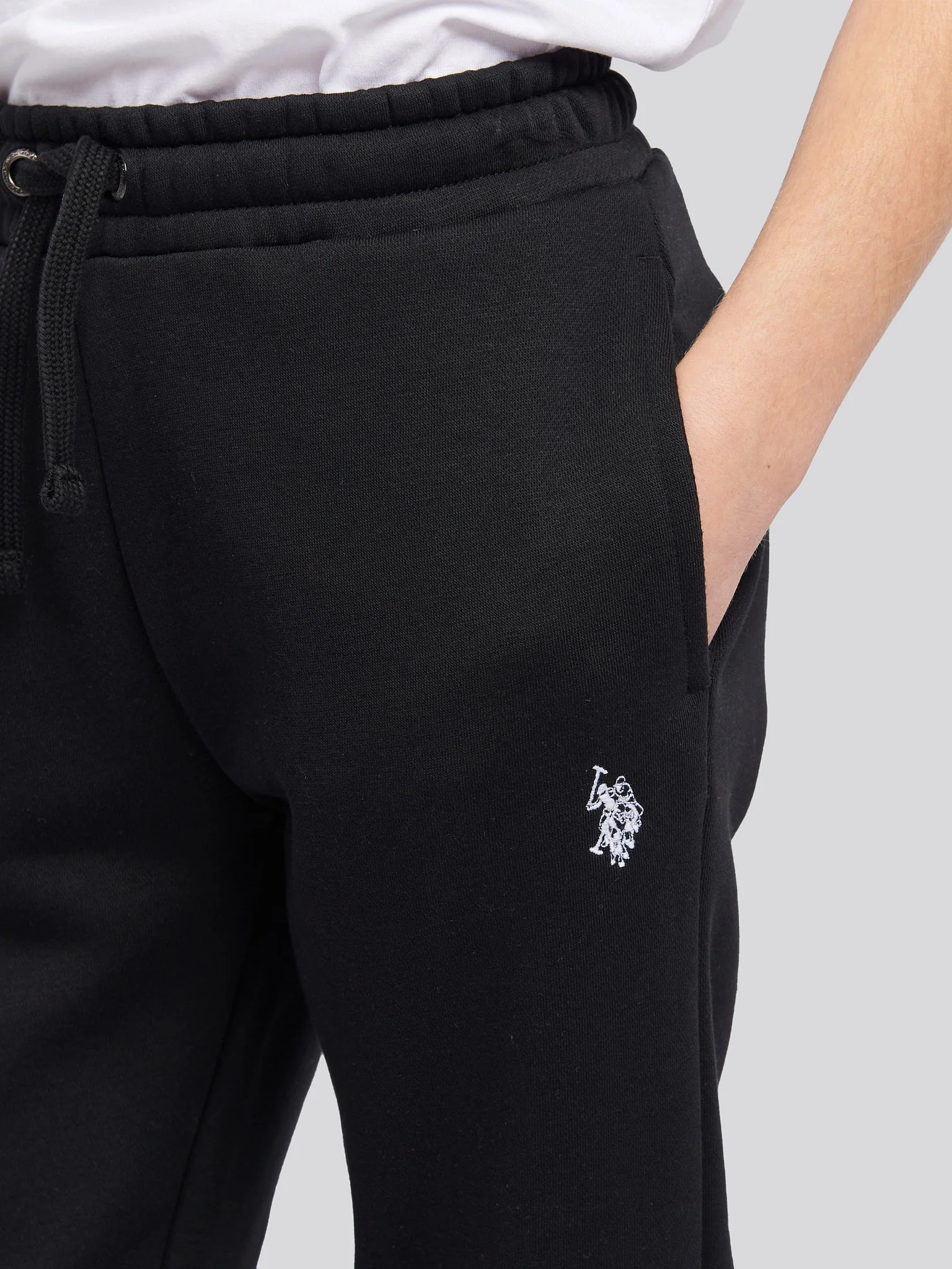 Boys Double Horsemen Joggers in Black Bright White DHM - Image 2