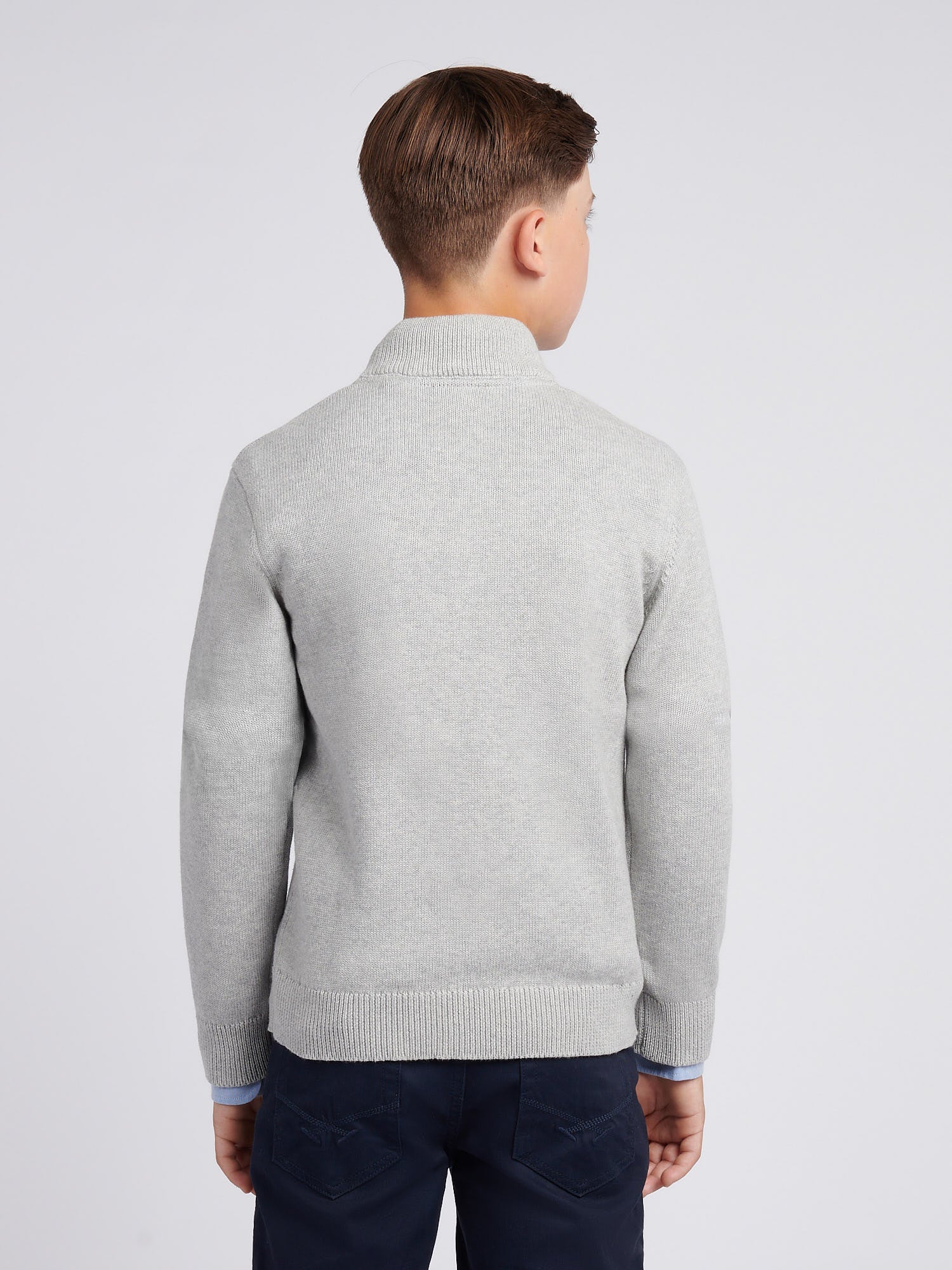 Boys Double Horsemen Knit 1/4 Zip in Mid Grey Marl - Image 4