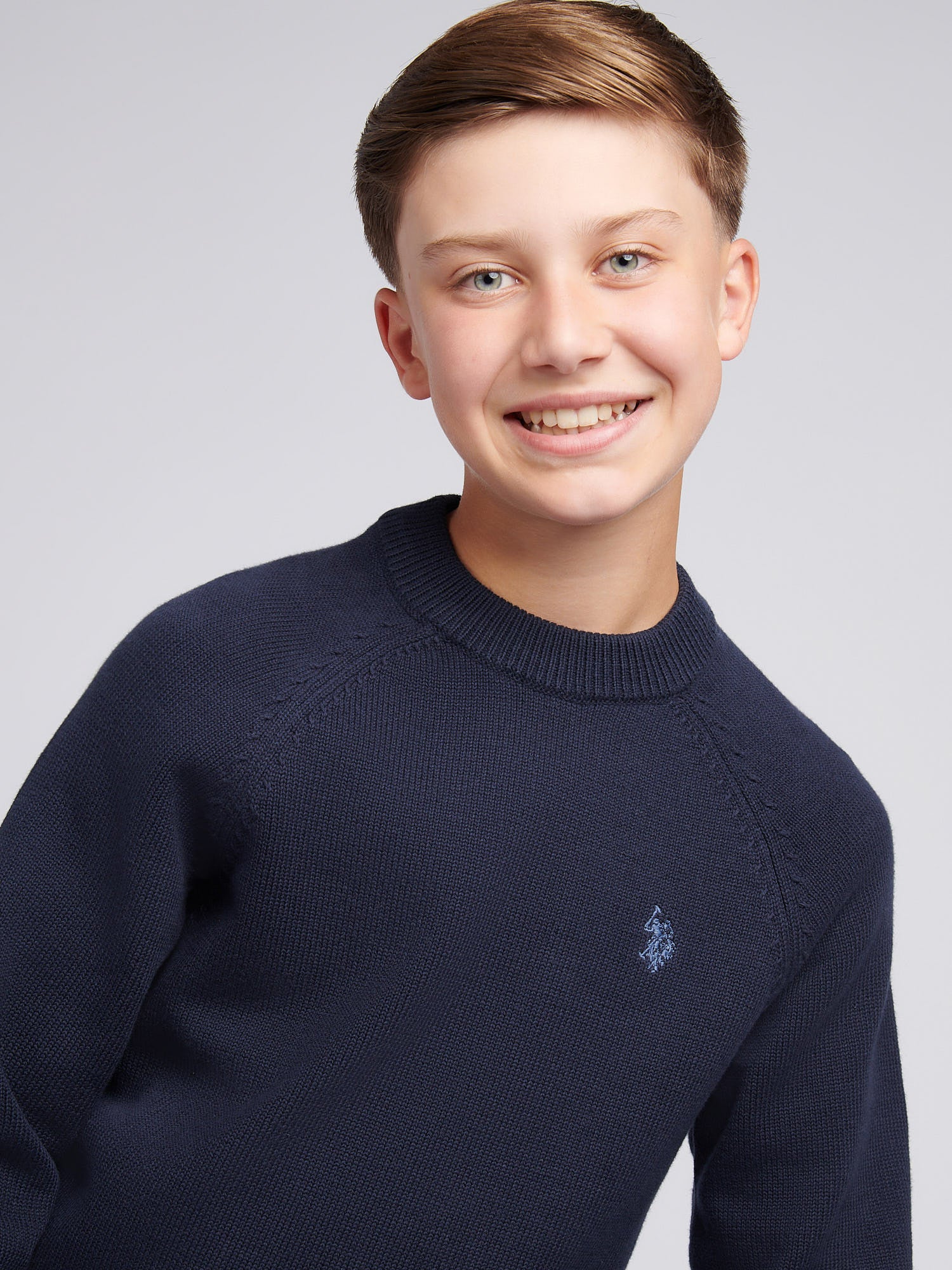 Boys Double Horsemen Knit ¼ Zip in Dark Sapphire Navy - Image 2