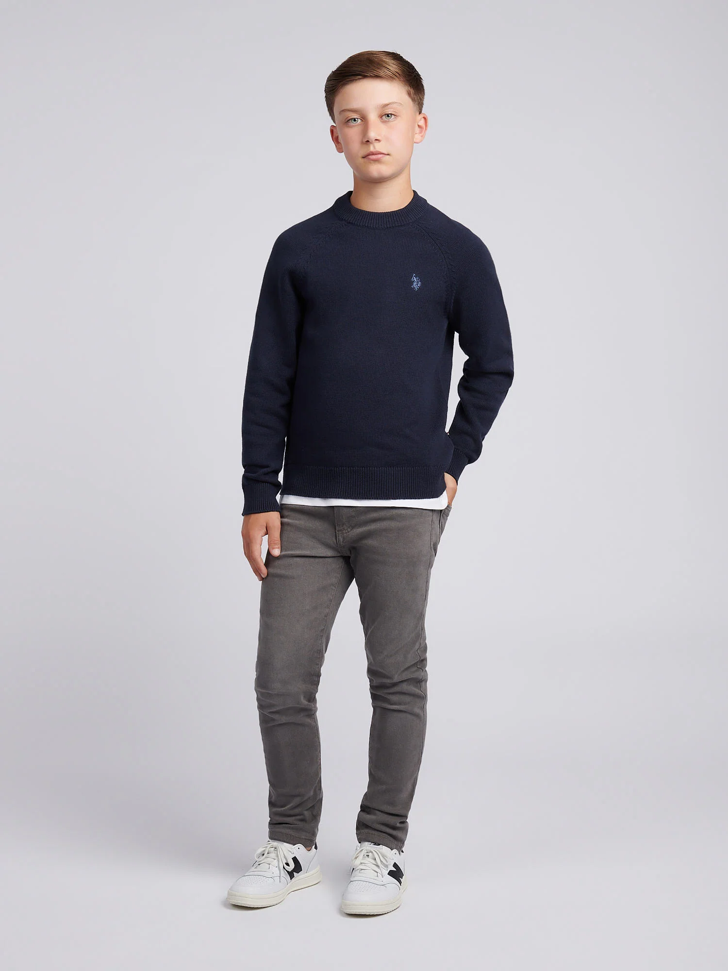 Boys Double Horsemen Knit ¼ Zip in Dark Sapphire Navy - Image 3