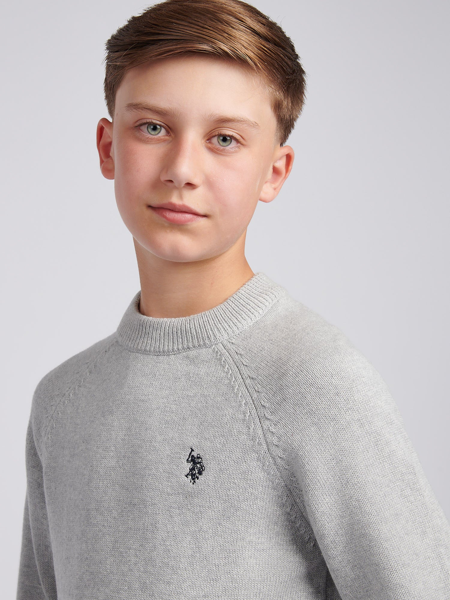 Boys Double Horsemen Knit ¼ Zip in Mid Grey Marl - Image 2