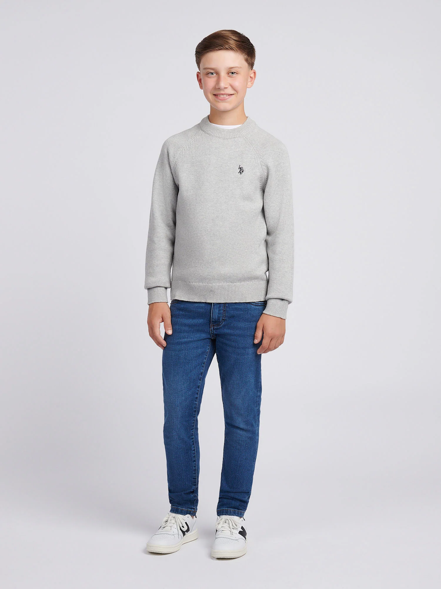 Boys Double Horsemen Knit ¼ Zip in Mid Grey Marl - Image 3