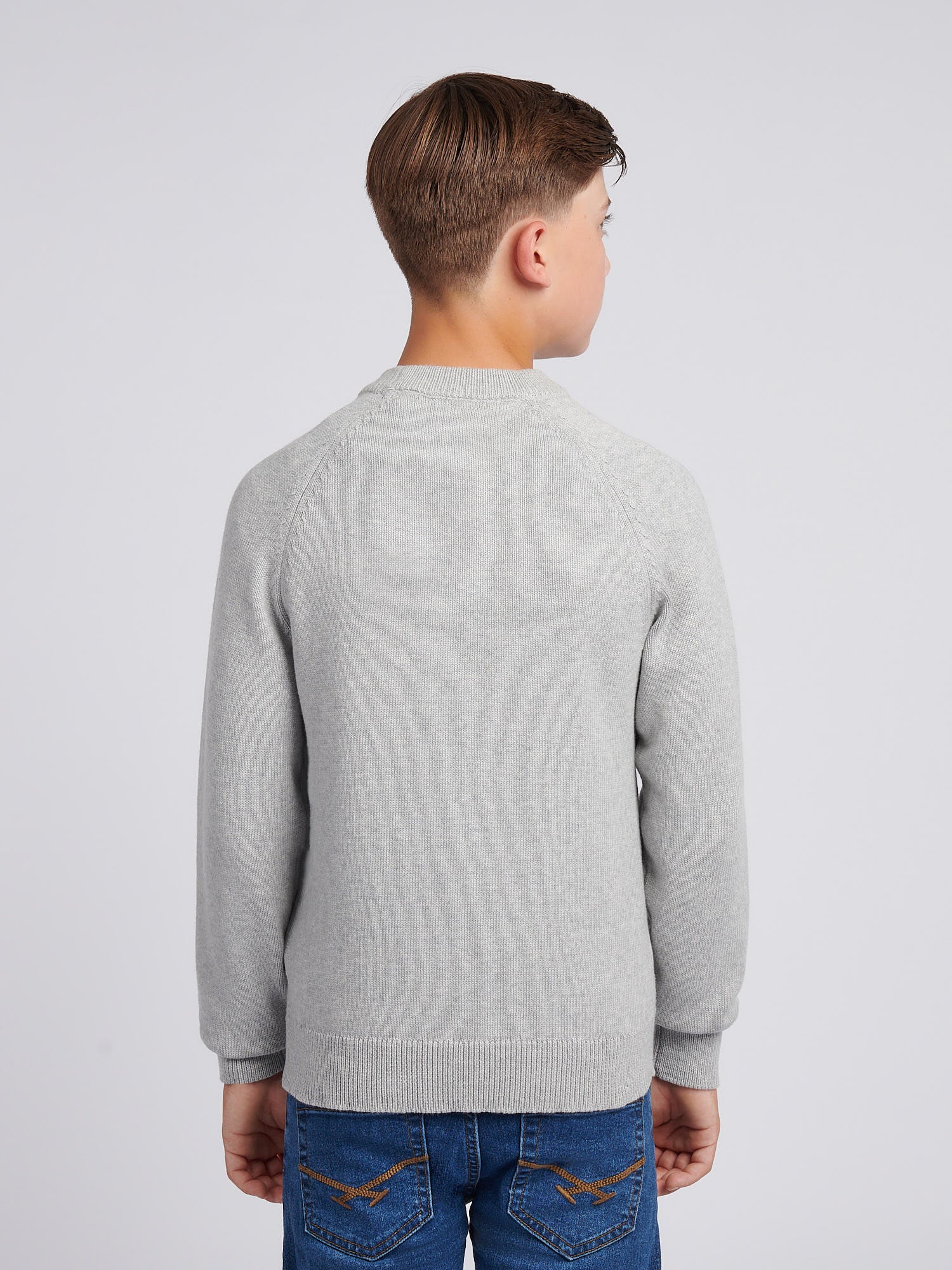 Boys Double Horsemen Knit ¼ Zip in Mid Grey Marl - Image 4