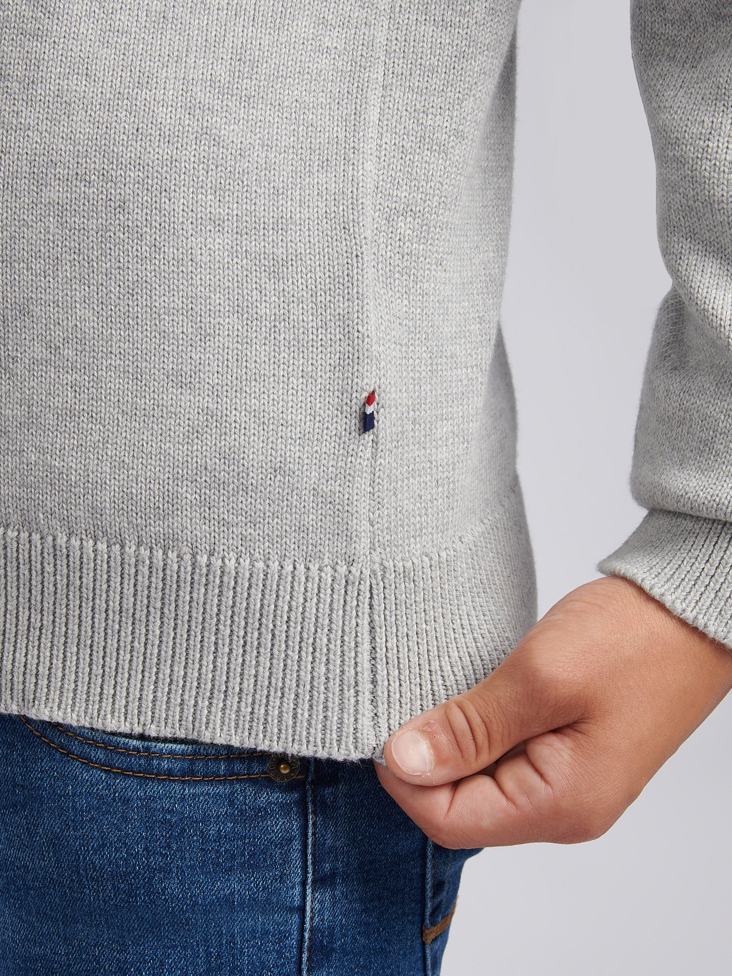 Boys Double Horsemen Knit ¼ Zip in Mid Grey Marl - Image 5