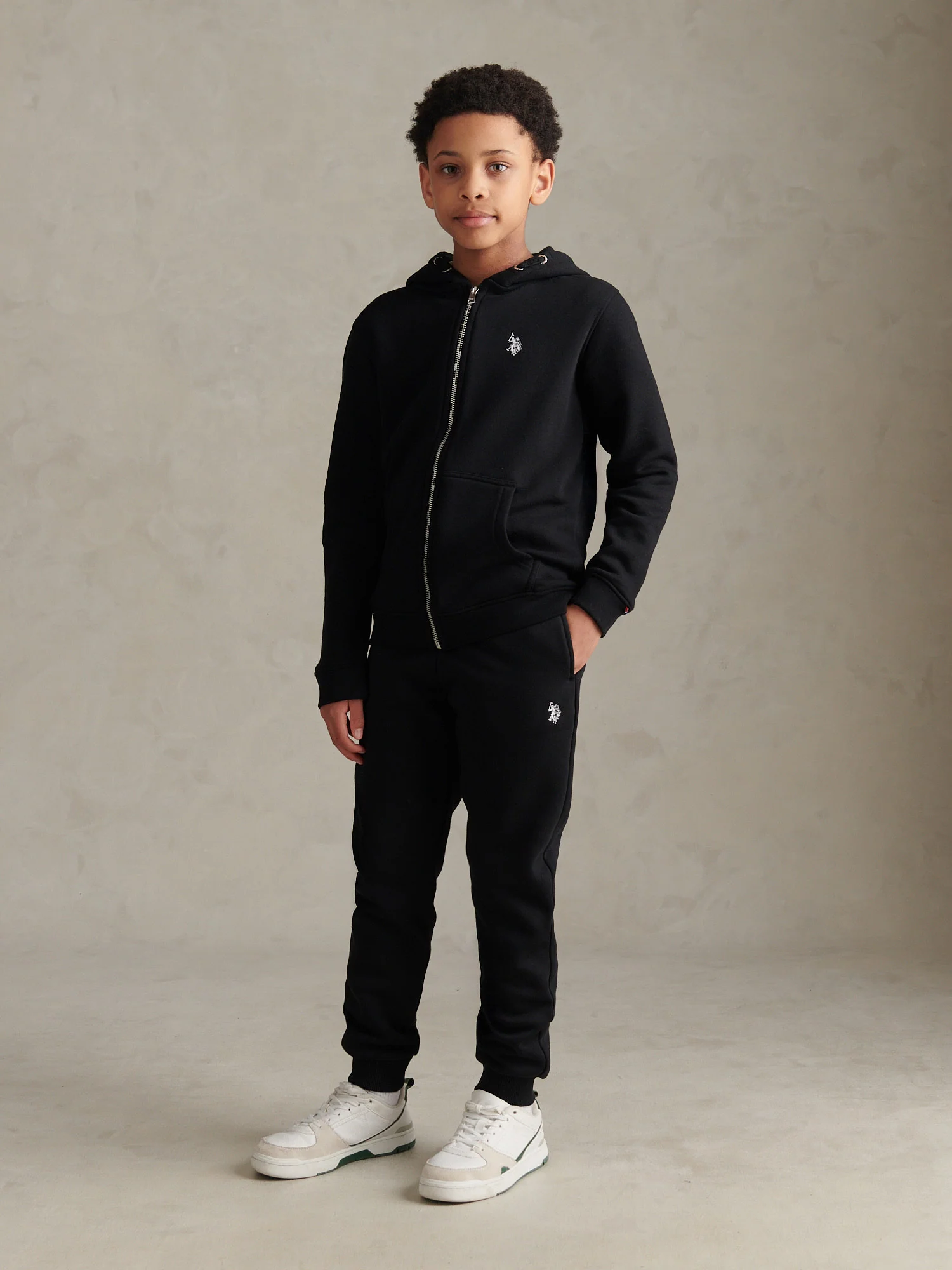 Boys Double Horsemen Loopback Jogger Black Bright White DHM - Image 3