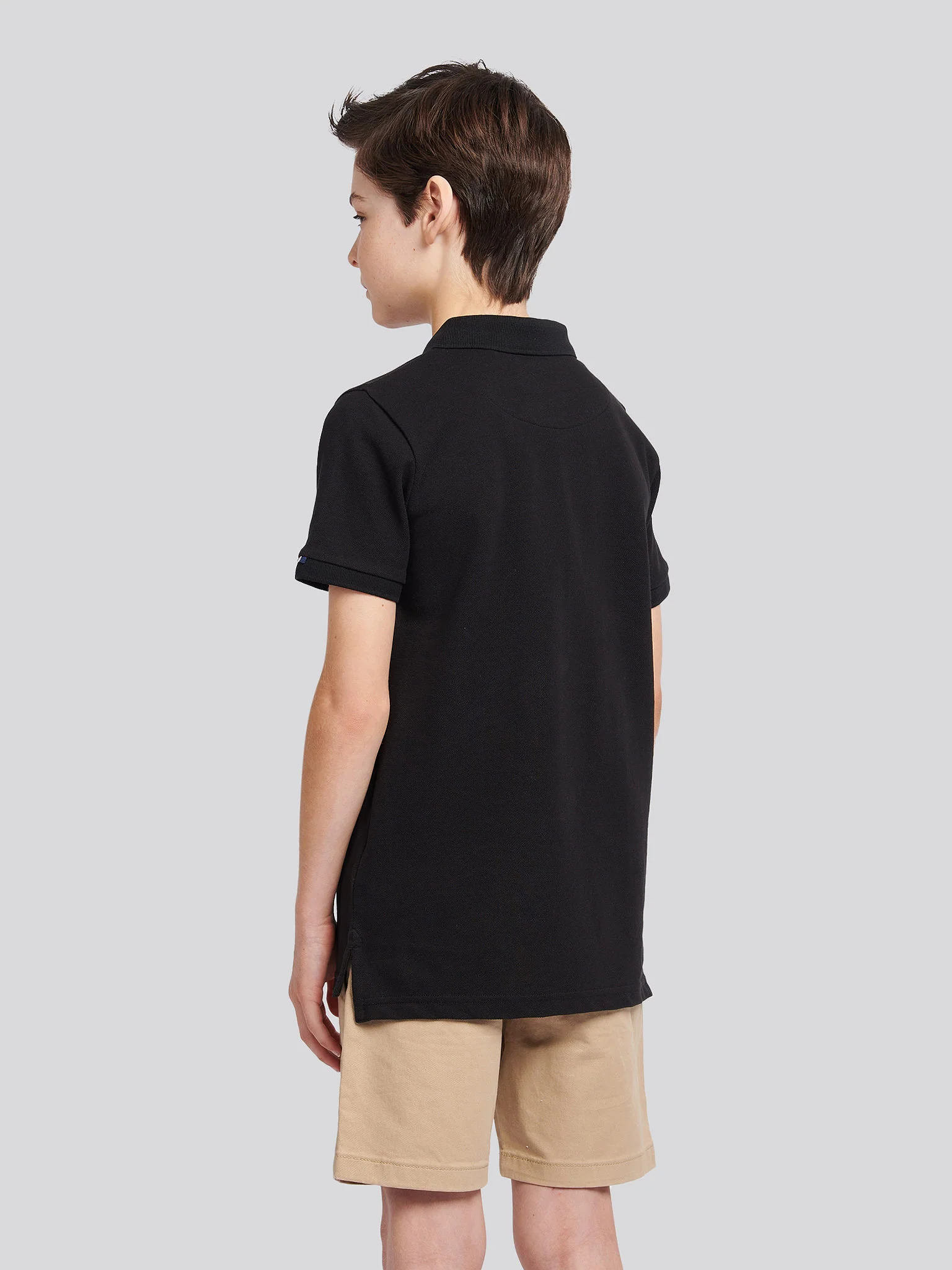 Boys Double Horsemen Polo Shirt in Black Bright White DHM - Image 4