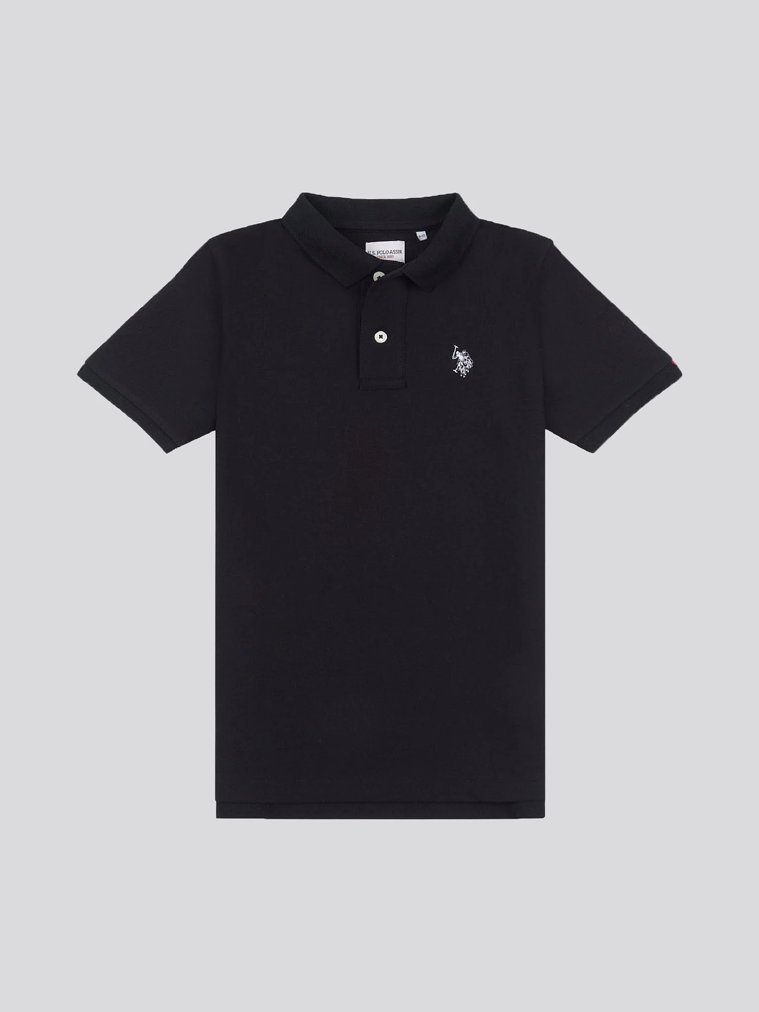 Boys Double Horsemen Polo Shirt in Black Bright White DHM - Image 5