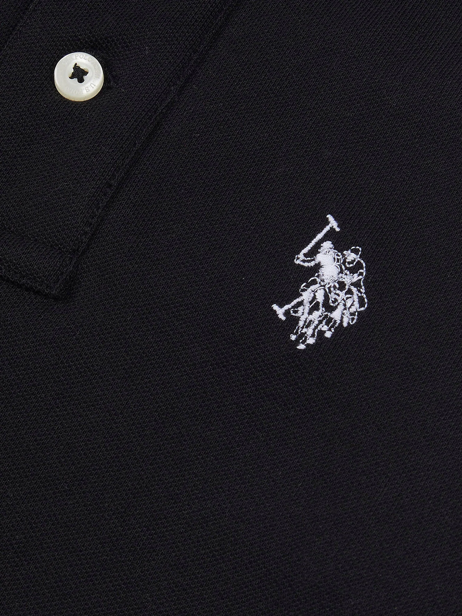 Boys Double Horsemen Polo Shirt in Black Bright White DHM - Image 7