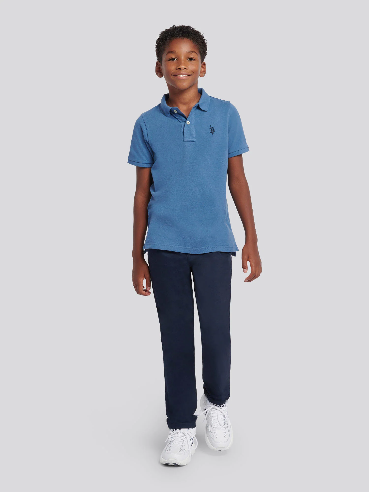 Boys Double Horsemen Polo Shirt in Blue Horizon - Image 3