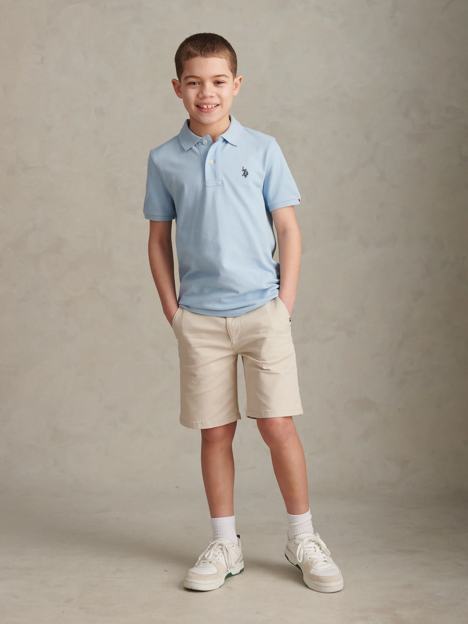 Boys Double Horsemen Polo Shirt Chambray Blue - Image 3