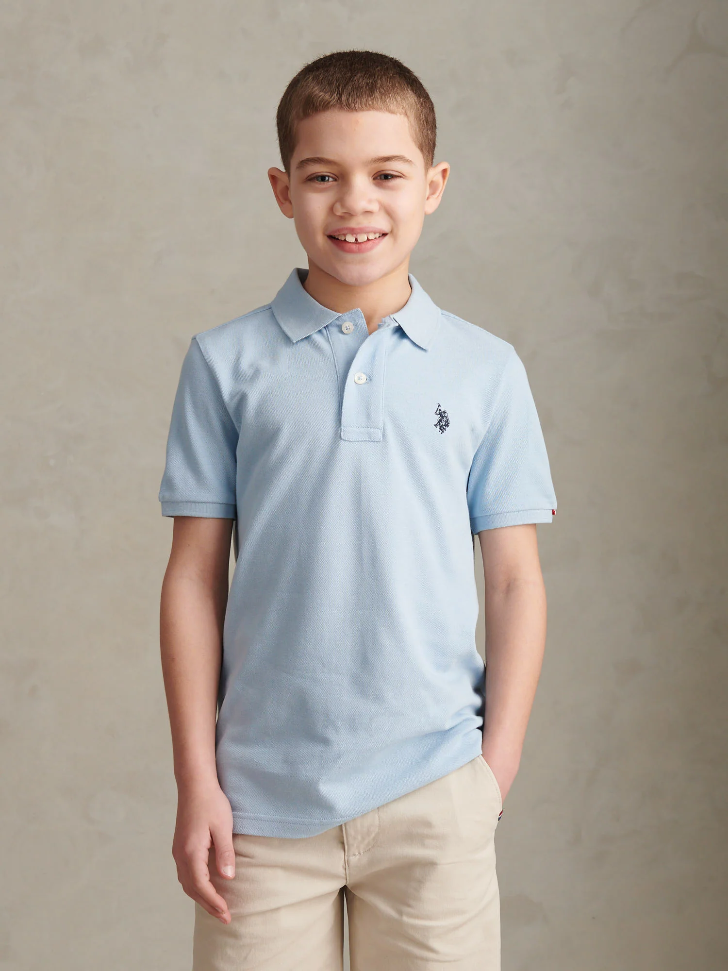 Boys Double Horsemen Polo Shirt Chambray Blue - Image 5