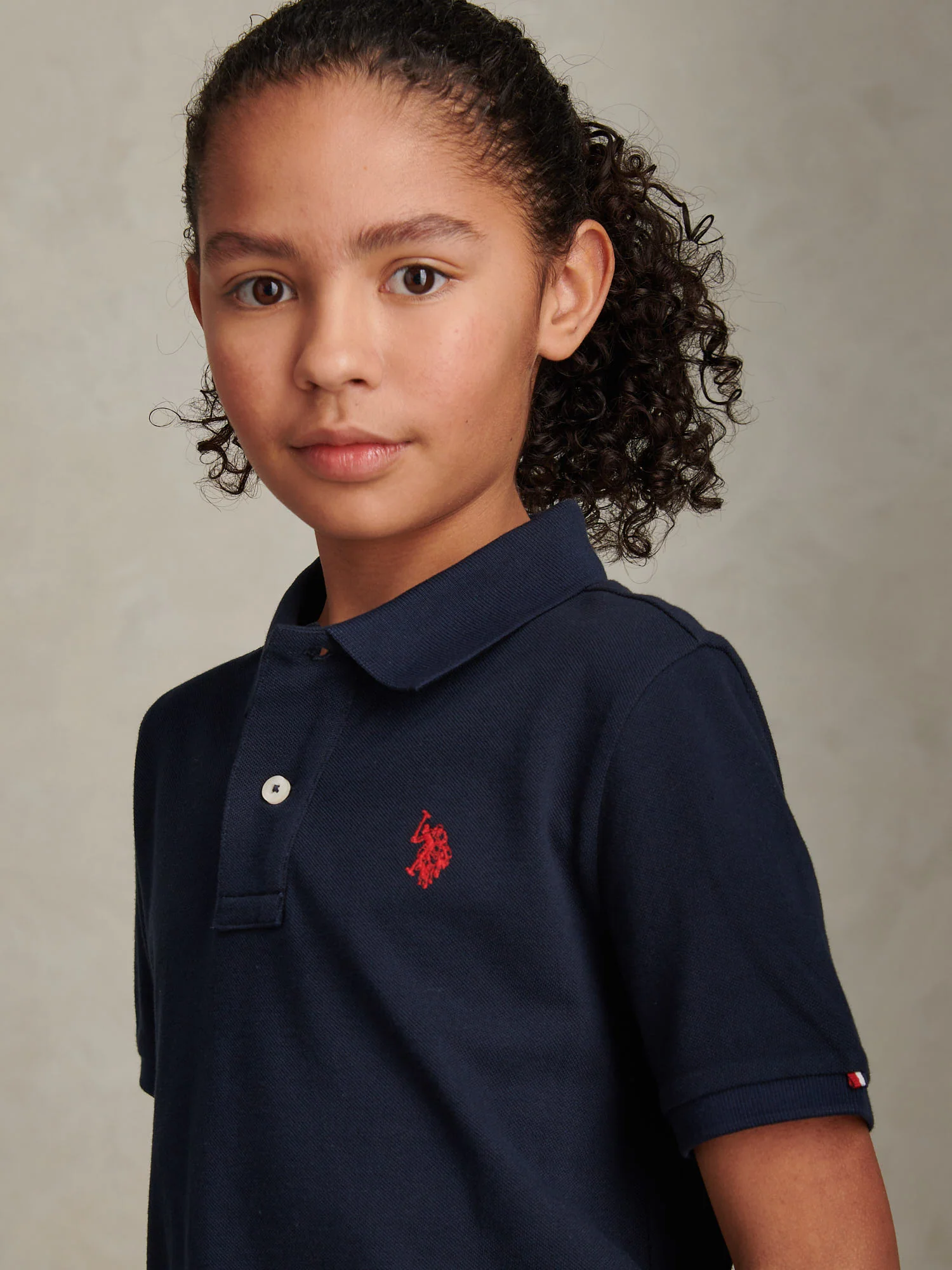Boys Double Horsemen Polo Shirt Dark Sapphire Navy / Haute Red DHM - Image 2