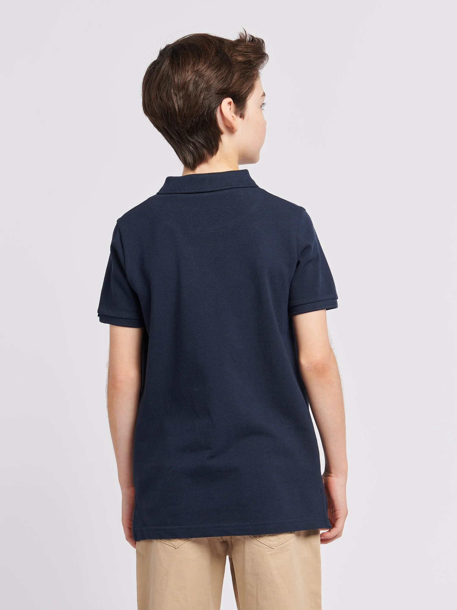 Boys Double Horsemen Polo Shirt in Dark Sapphire Navy / Haute Red DHM - Image 4