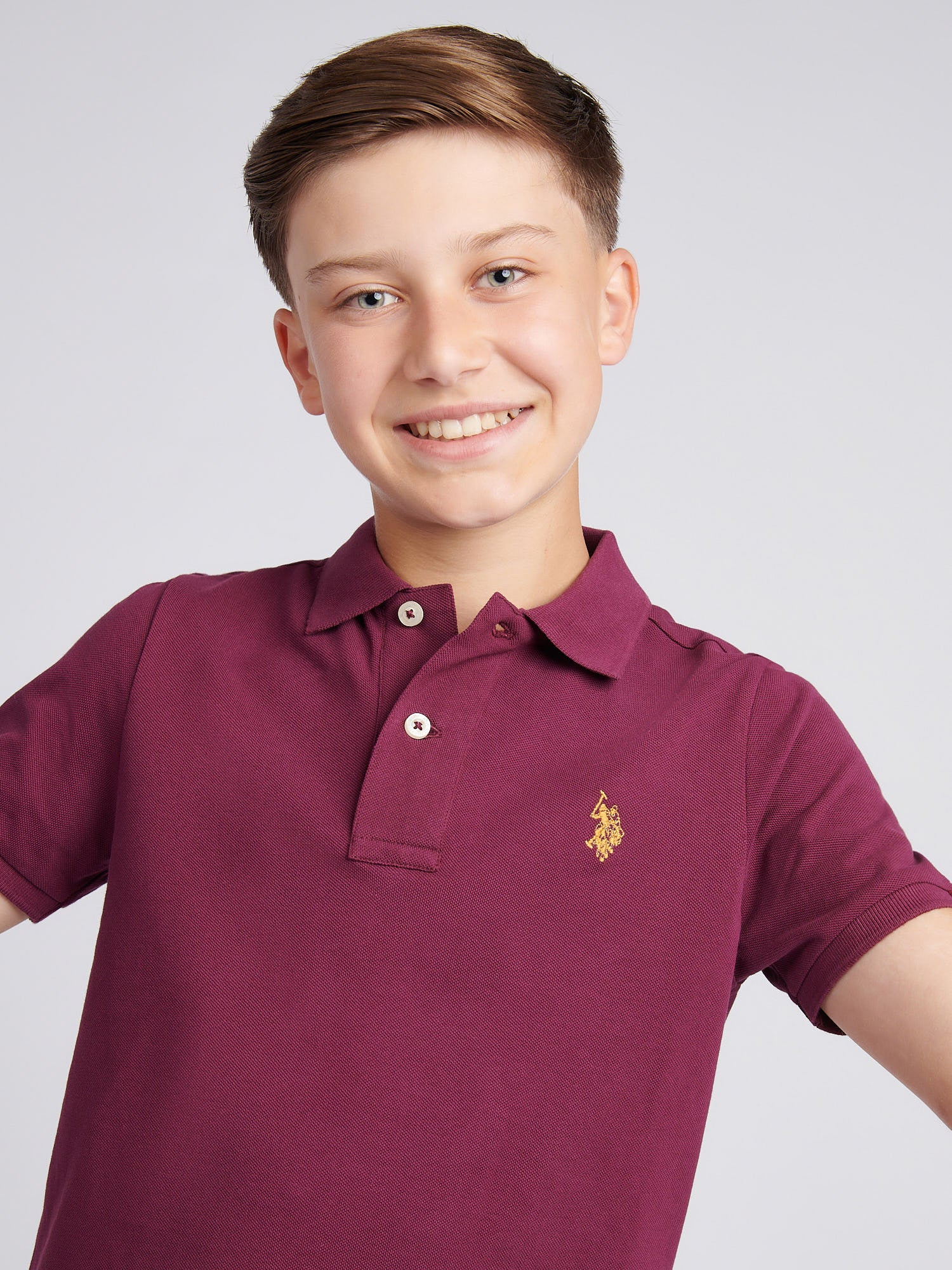 Boys Double Horsemen Polo Shirt Grape Wine - Image 2