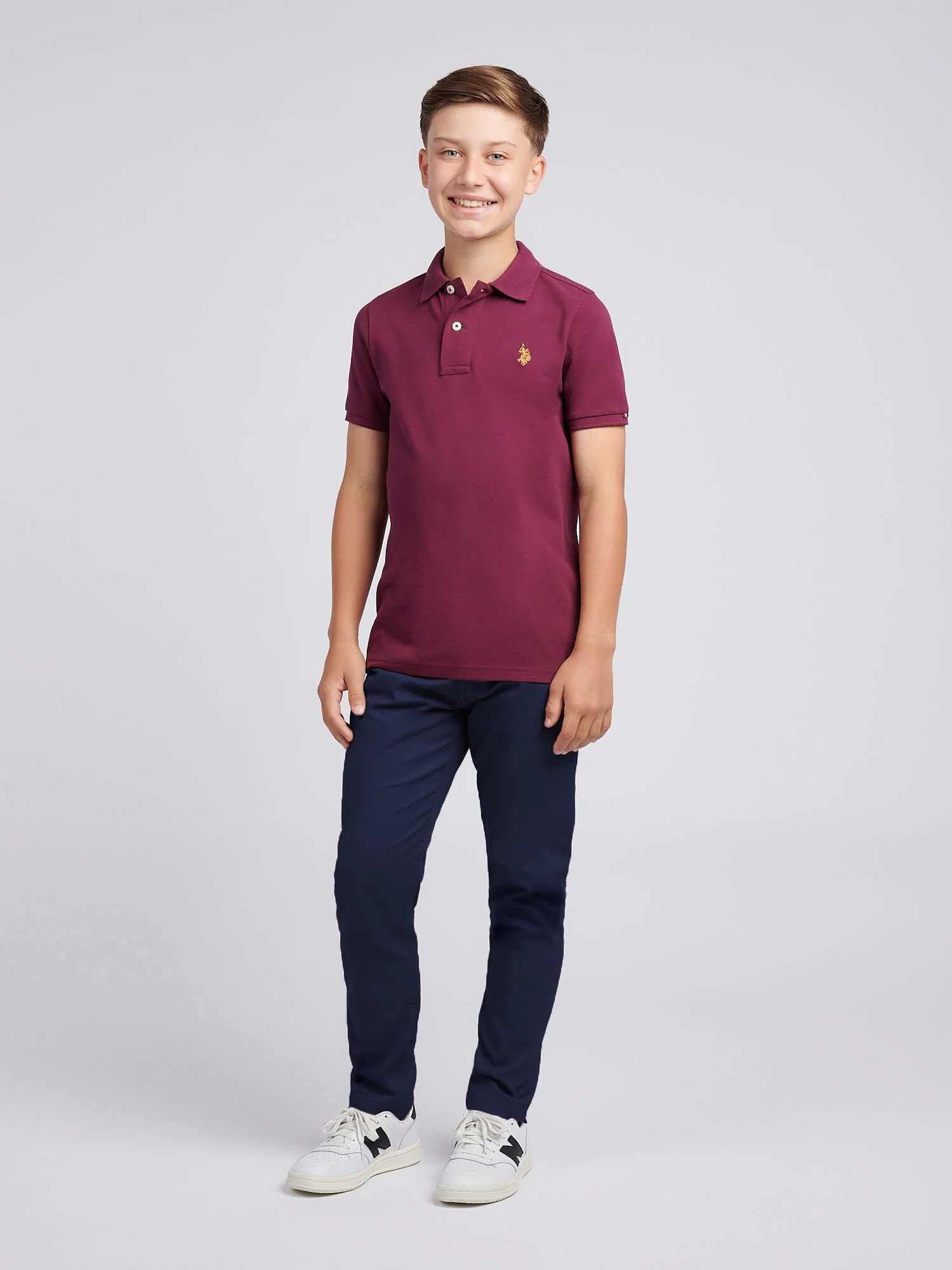 Boys Double Horsemen Polo Shirt Grape Wine - Image 3