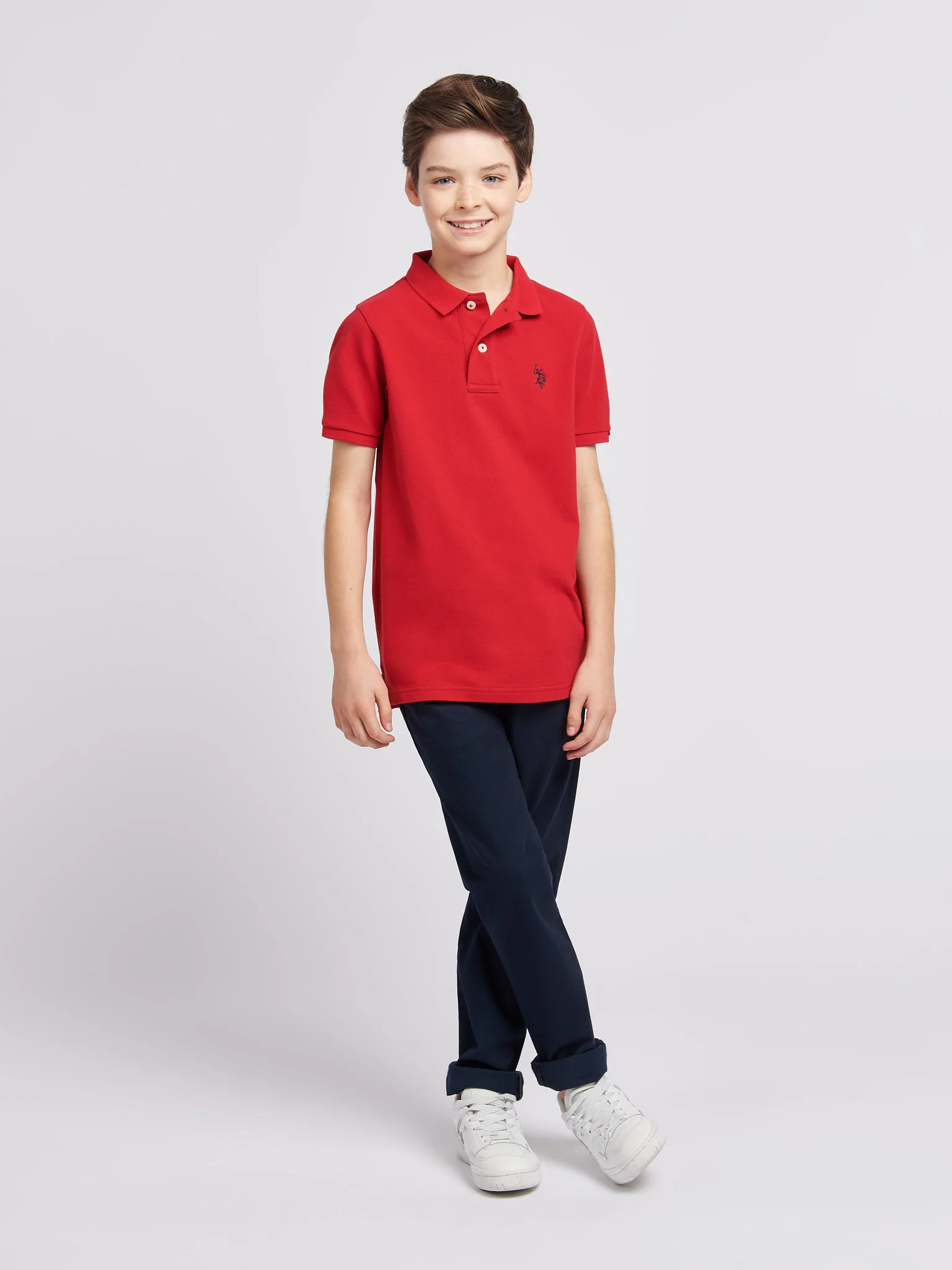 Boys Double Horsemen Polo Shirt in Haute Red - Image 3