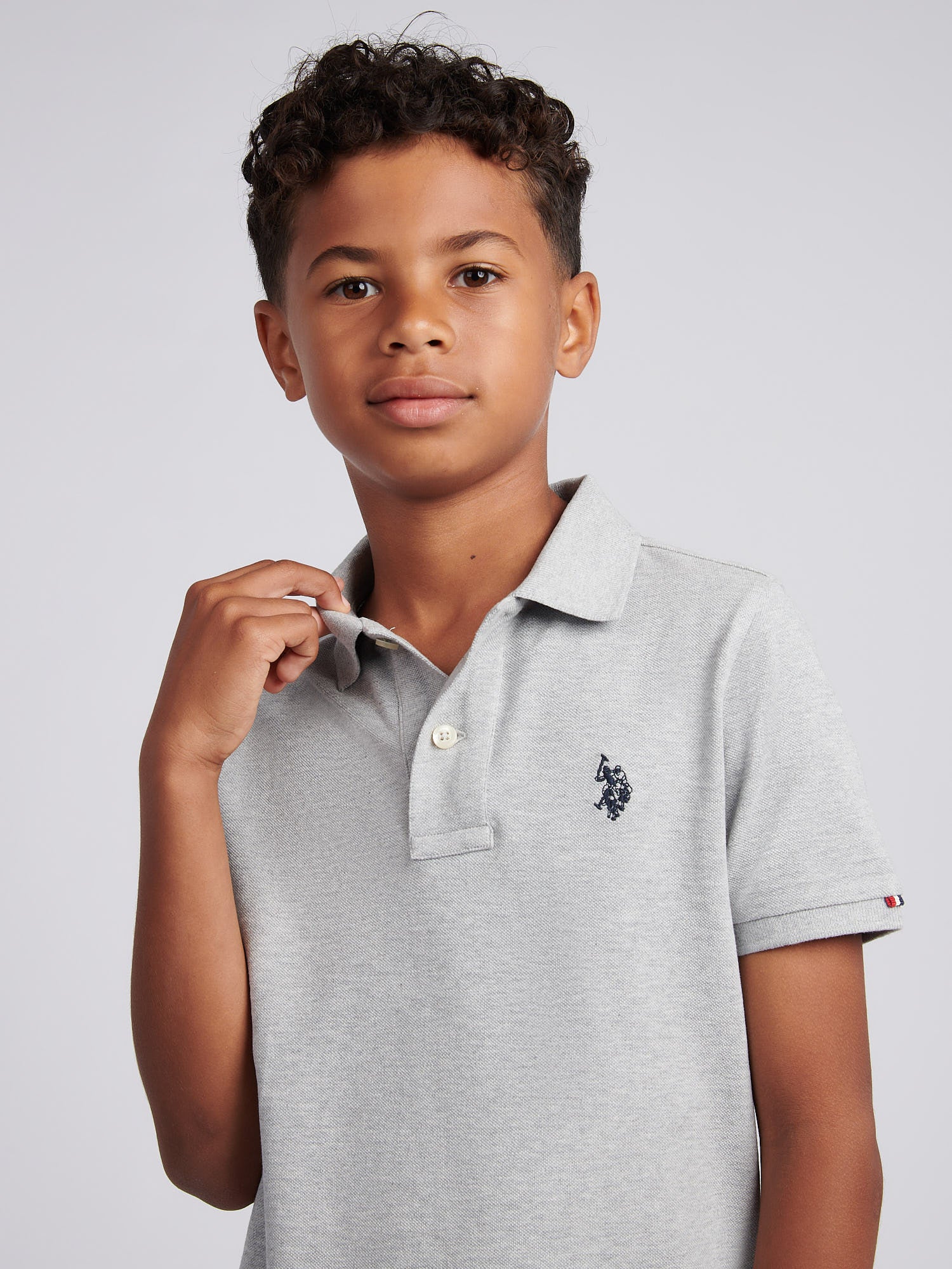 Boys Double Horsemen Polo Shirt Mid Grey Marl - Image 2