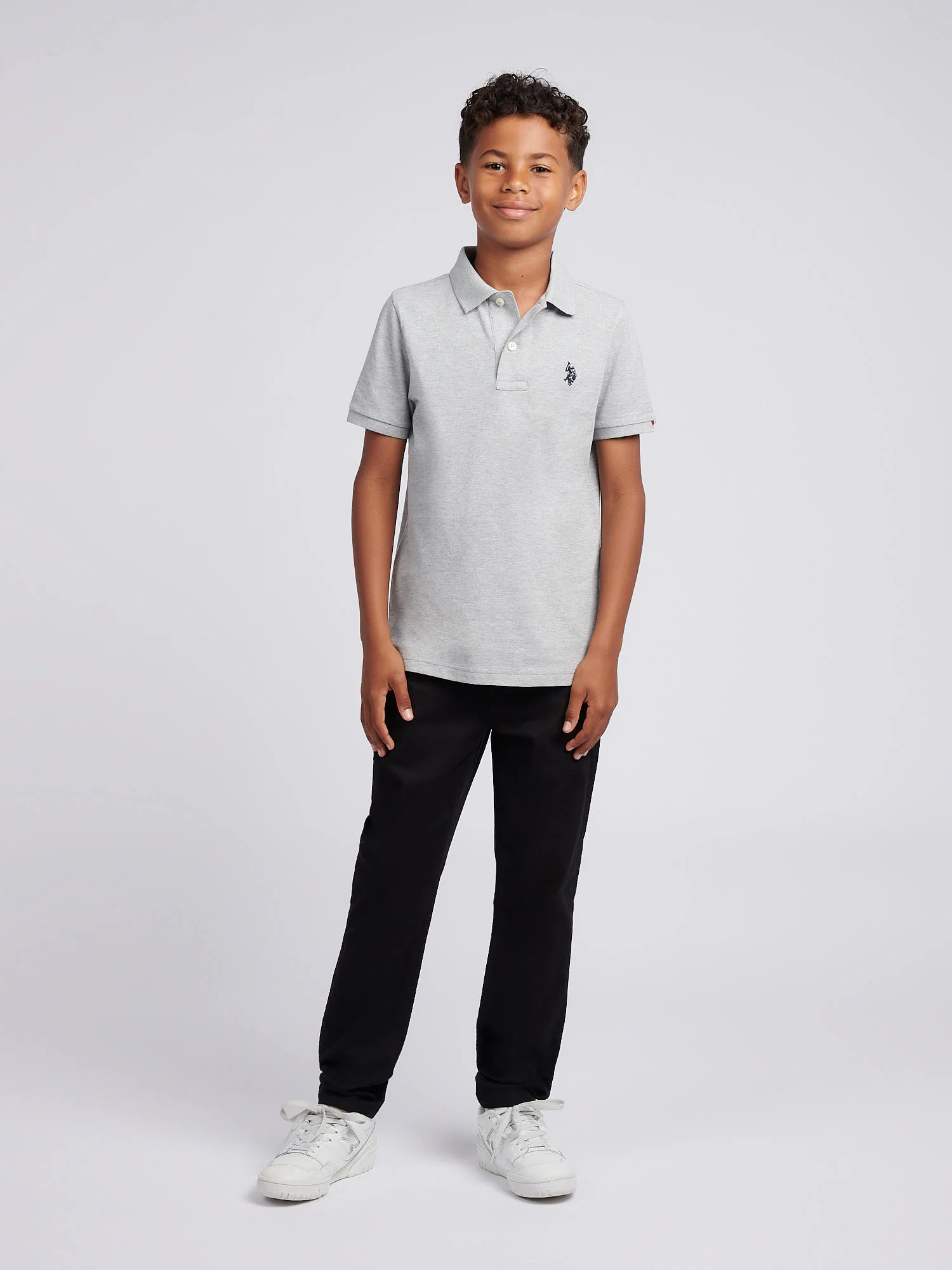 Boys Double Horsemen Polo Shirt Mid Grey Marl - Image 3