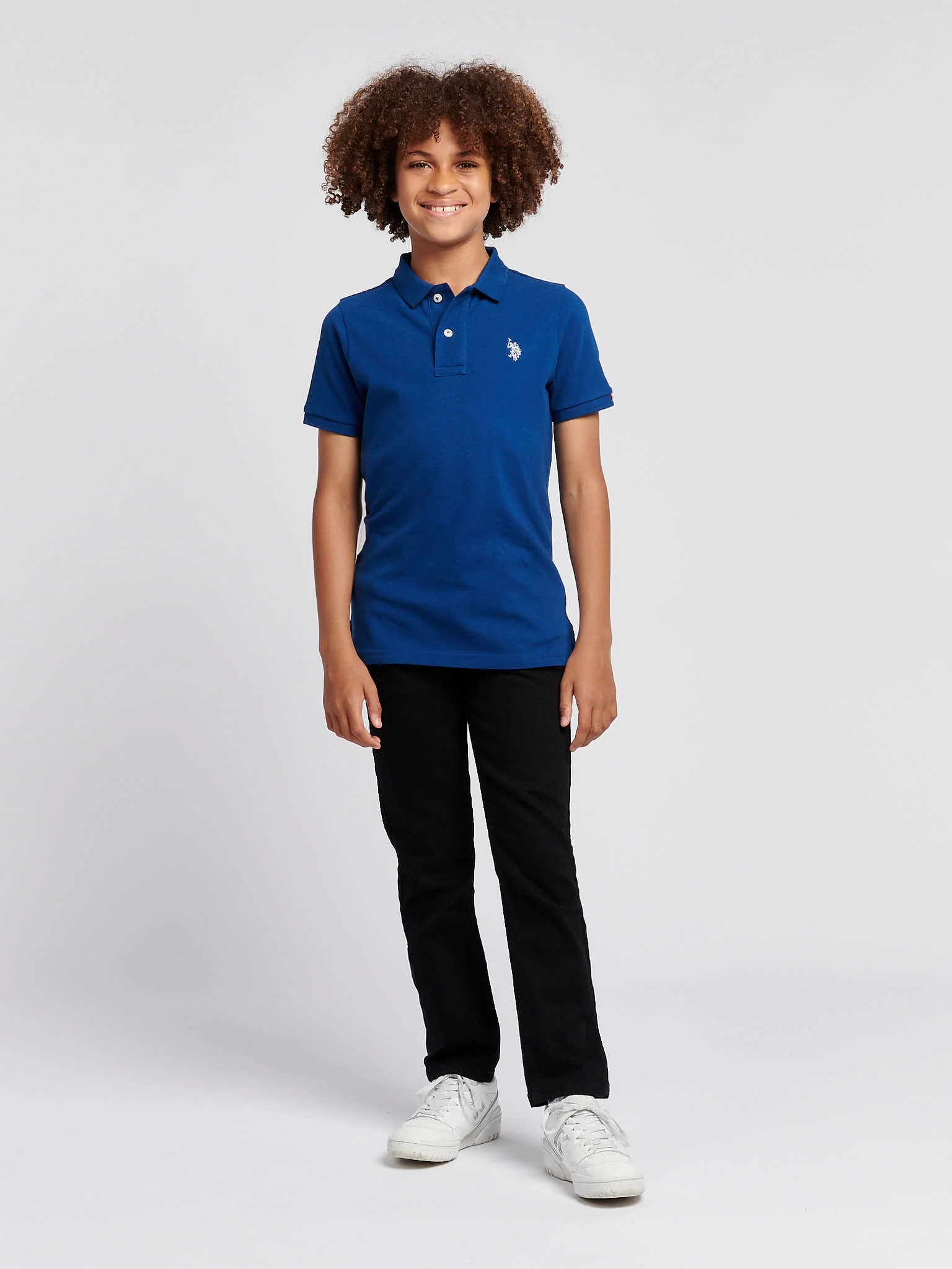 Boys Double Horsemen Polo Shirt in Navy Peony - Image 3