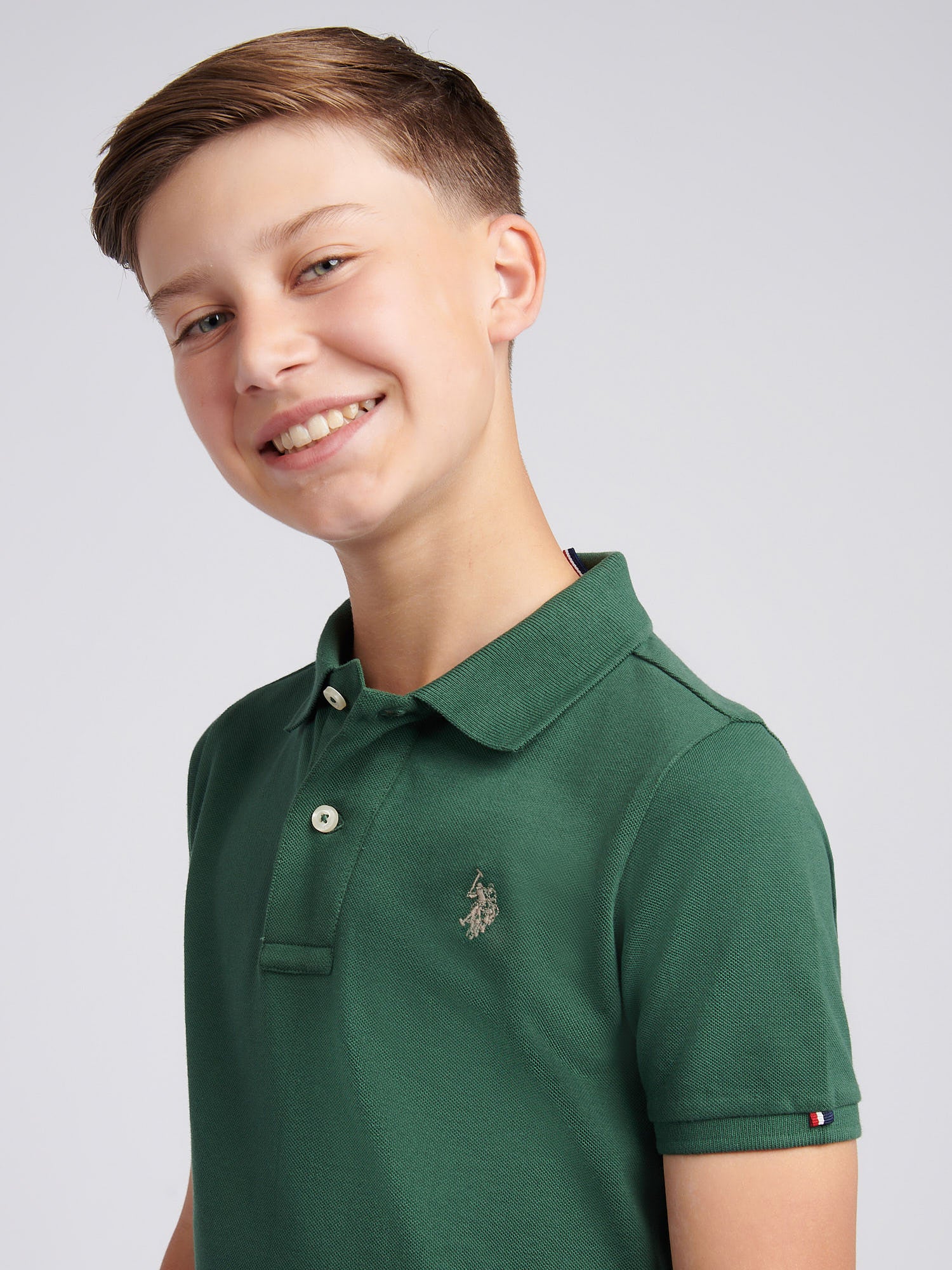 Boys Double Horsemen Polo Shirt Pineneedle - Image 2