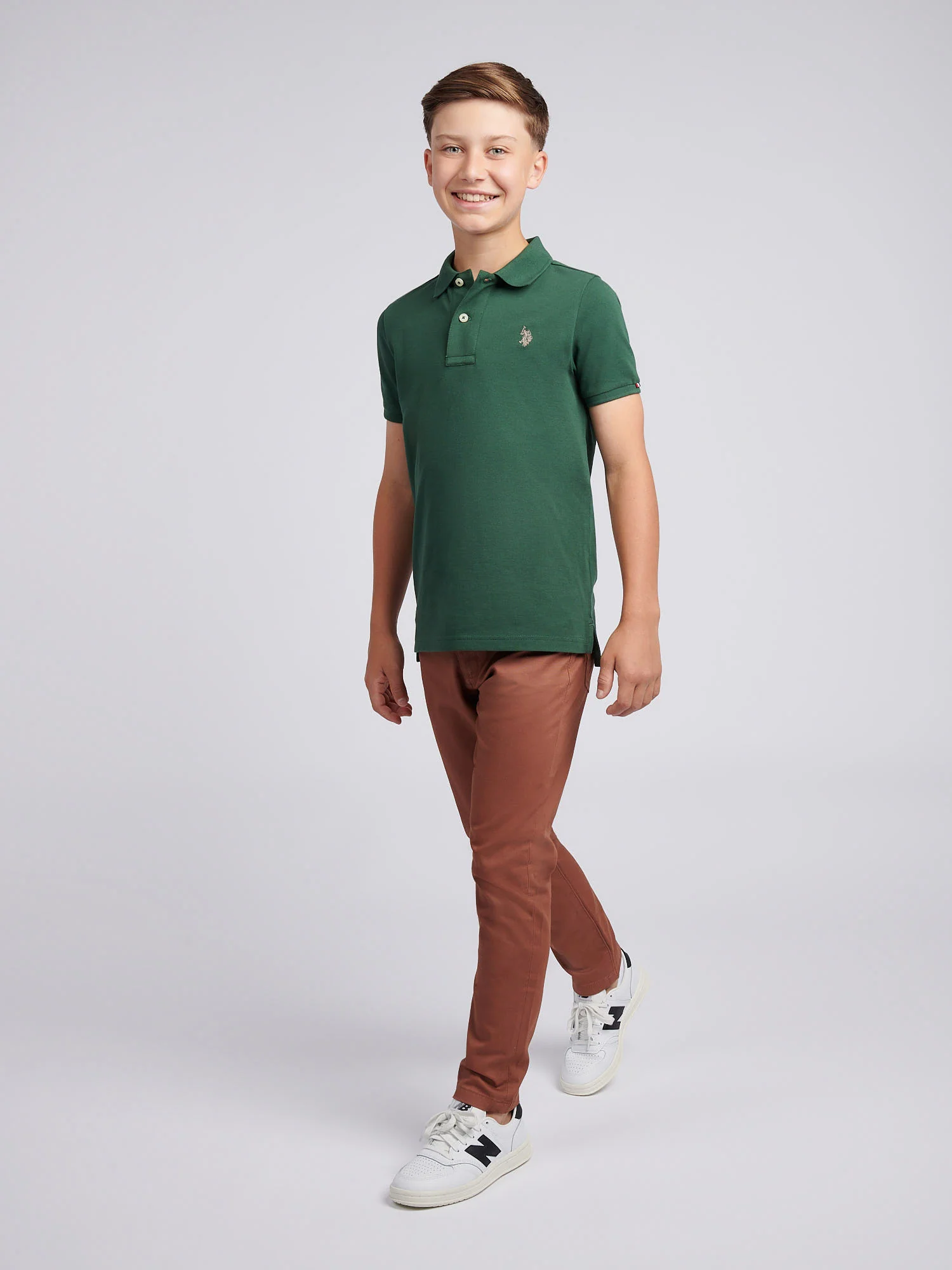 Boys Double Horsemen Polo Shirt Pineneedle - Image 3