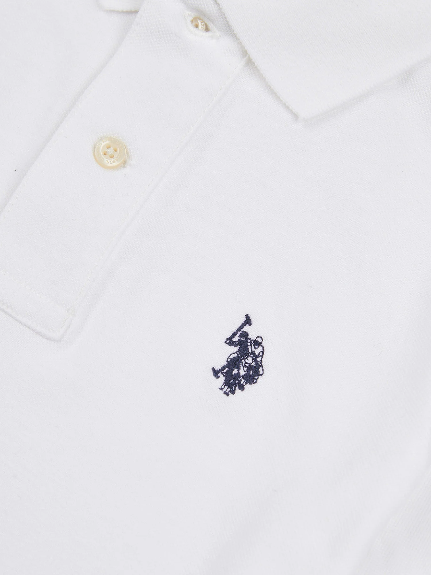 Boys Double Horsemen Polo Shirt in White / Dark Sapphire Navy DHM - Image 3