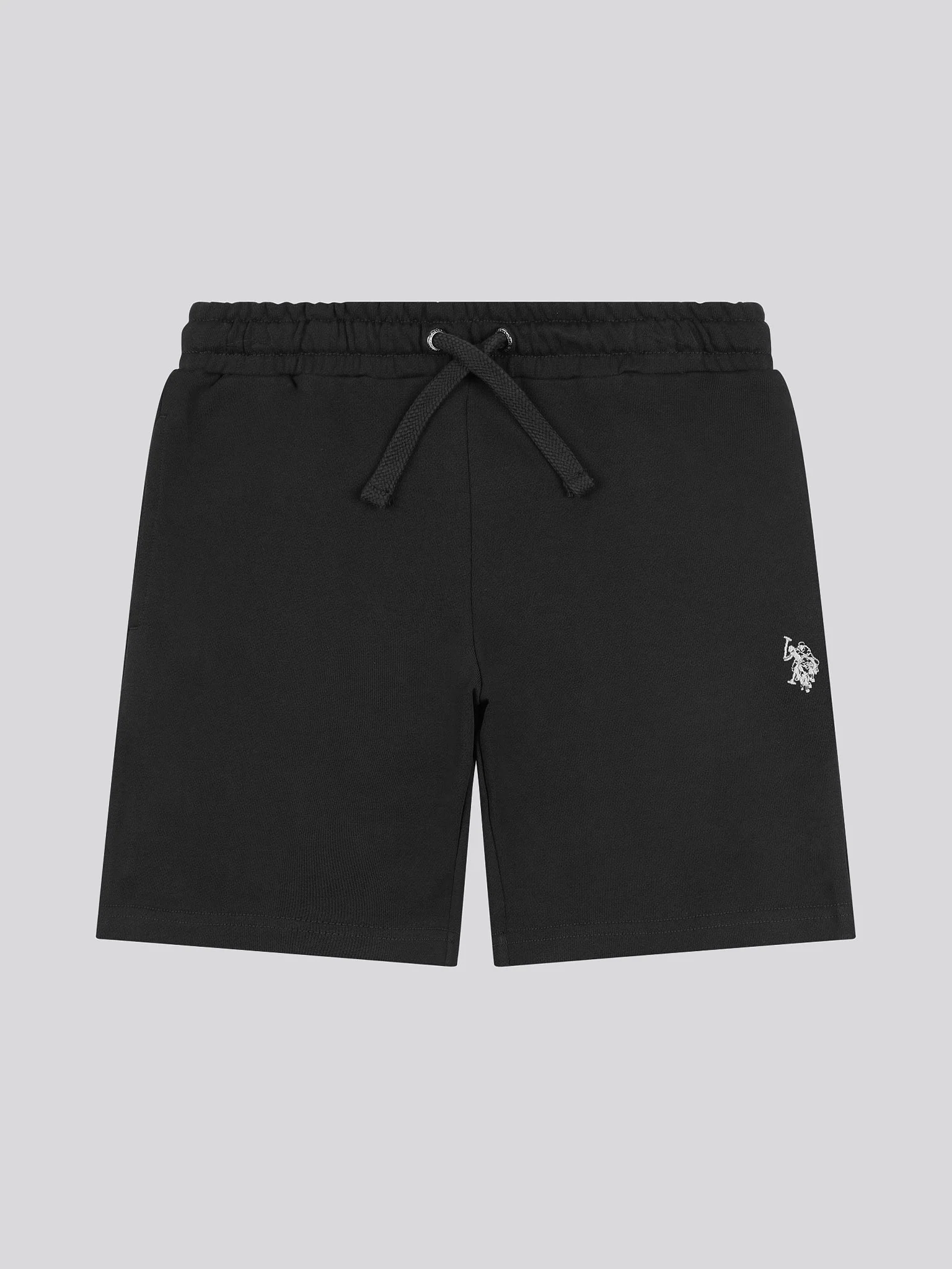 Boys Double Horsemen Sweat Short in Black Bright White DHM - Image 4